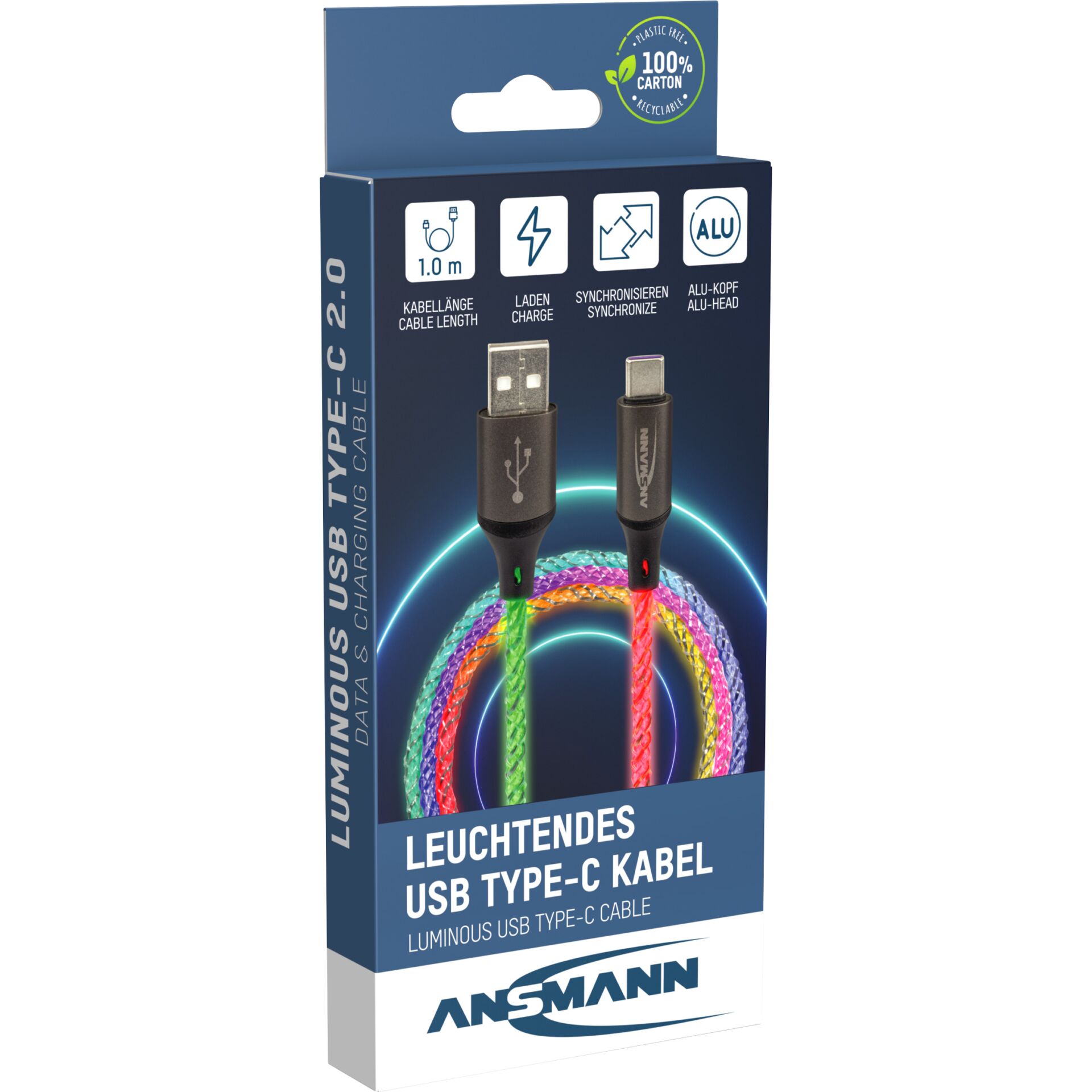 Ansmann USB-A / USB-C Kabel mit LED Beleuchtung 100cm  1700-0158