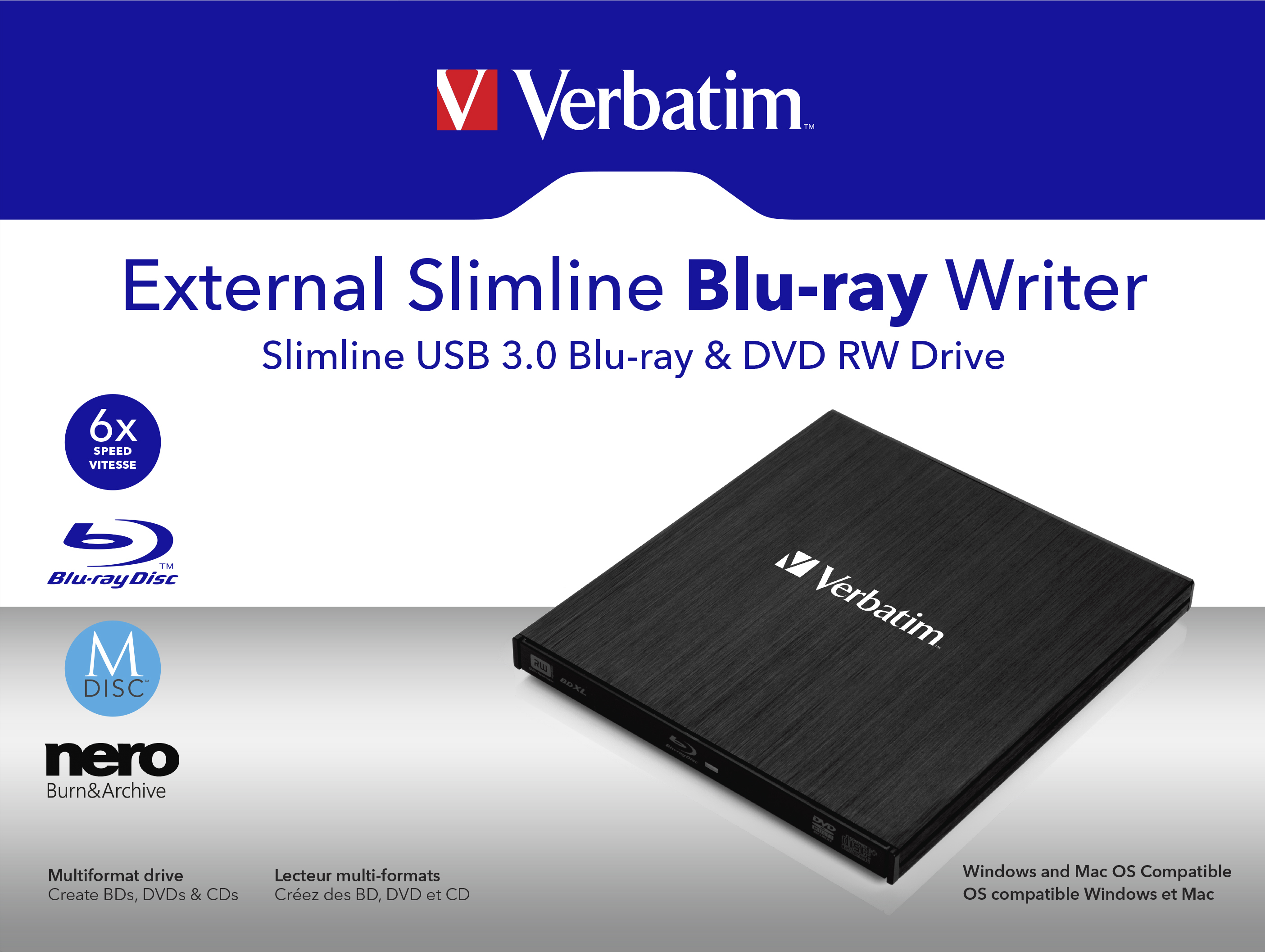 Verbatim External Slimline Optisches Laufwerk Schwarz Blu-Ray RW