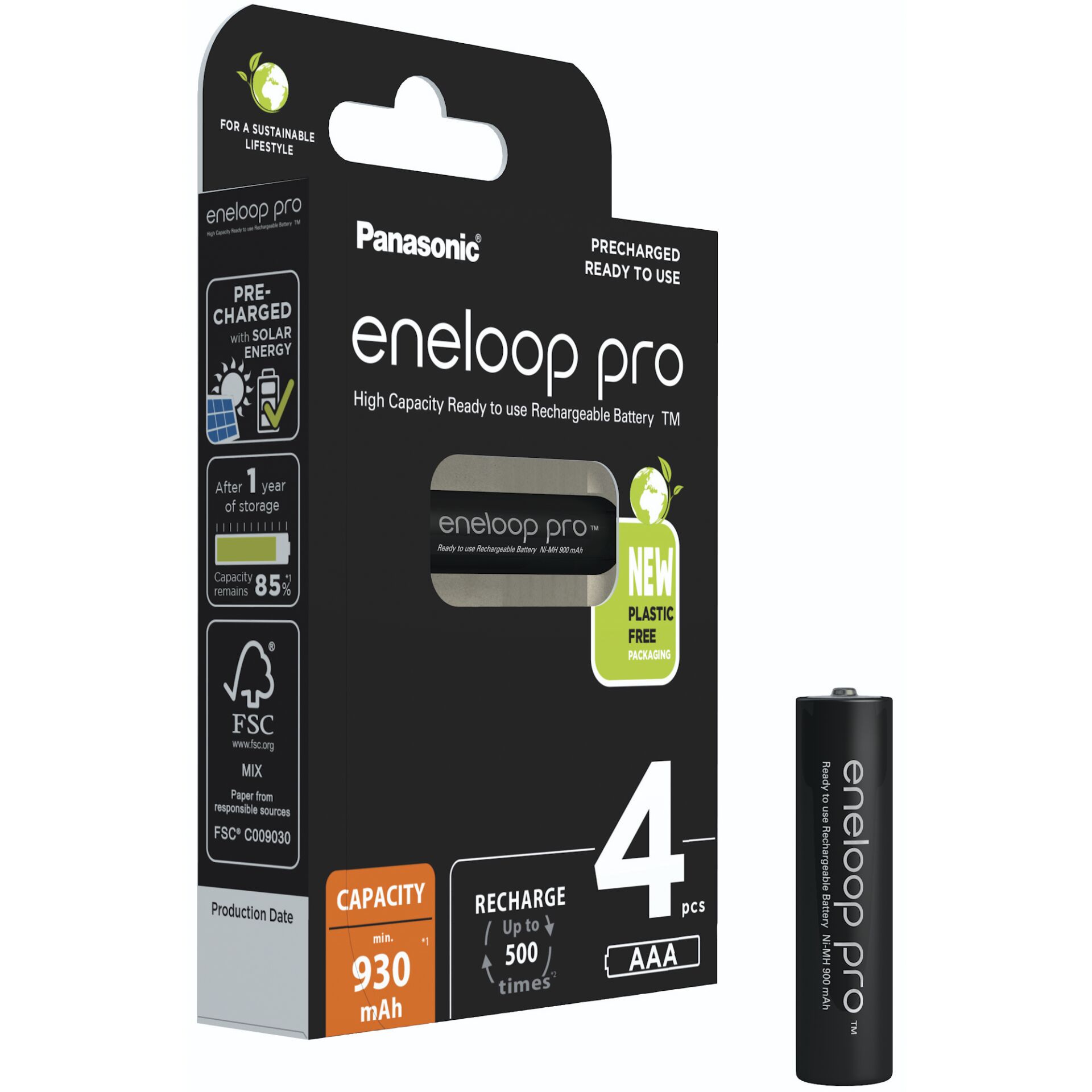 1x4 Panasonic Eneloop Pro Micro 930mAh AAA Ni-MH    BK-4HCDE/4BE