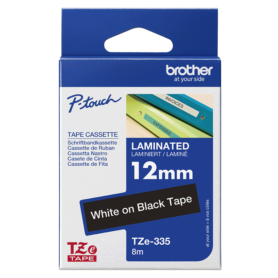 Schriftband TZe-335 (lam.) Weiß auf Schwarz BxL 12mm x 8m – Ansicht 4