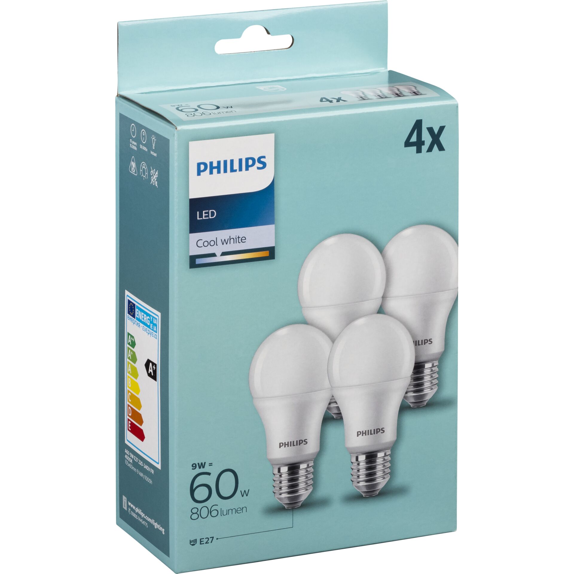 Philips LED Lampe E27 4er Set 60W 4000K 786522_02