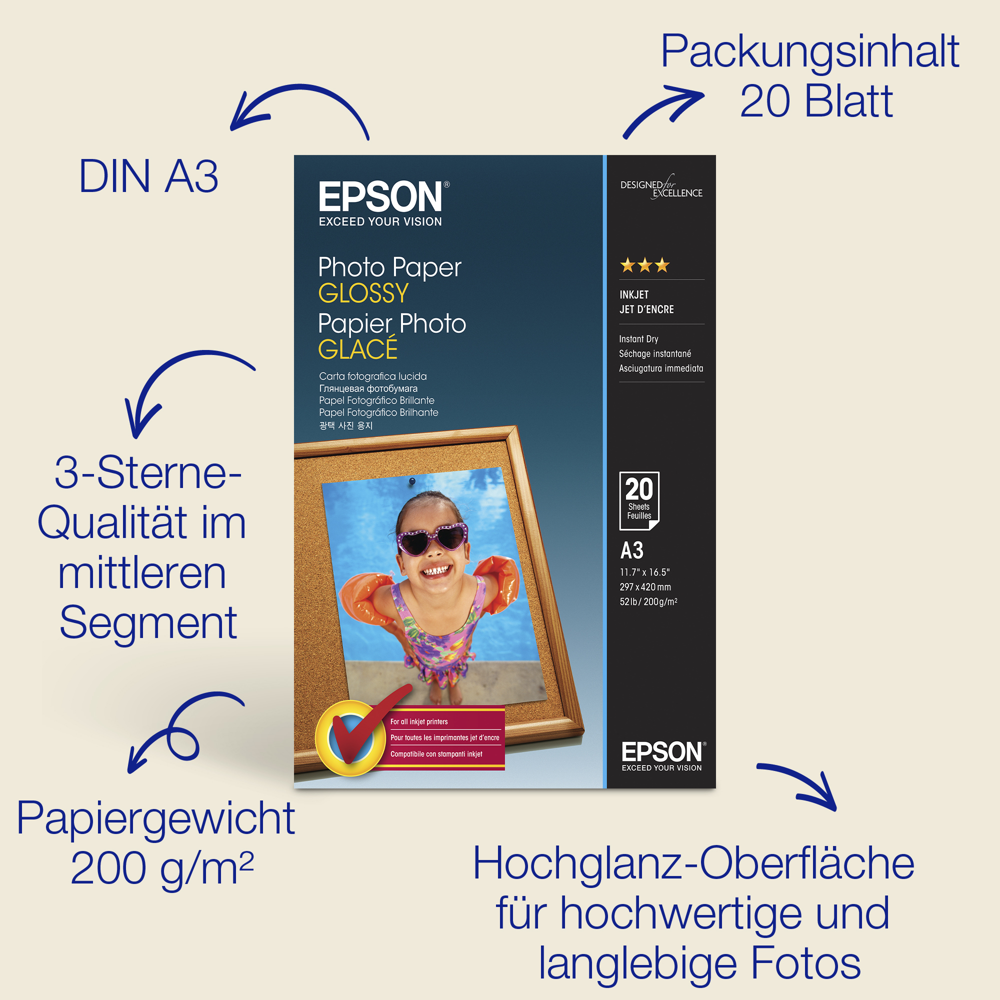 Epson Fotopapier glänzend C13S042536 -A3-20 Blatt- d9b9d2d24ffd159d35073ad901d8e67c5cc71a6c