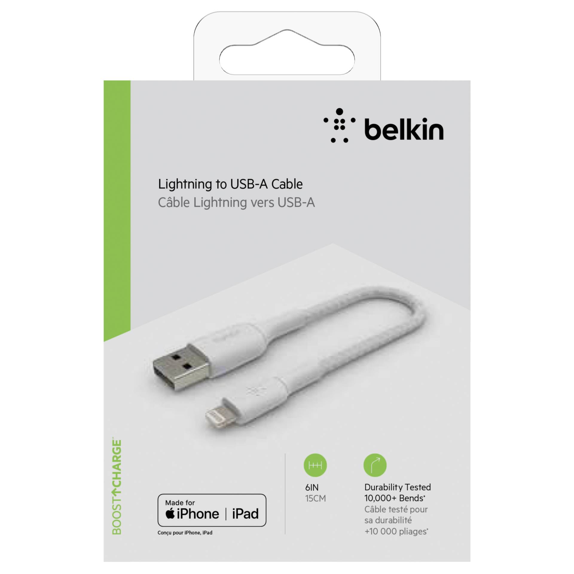 Belkin Lightning Lade/Sync Kabel 15cm, ummantelt, mfi zert, weiß 528929_00