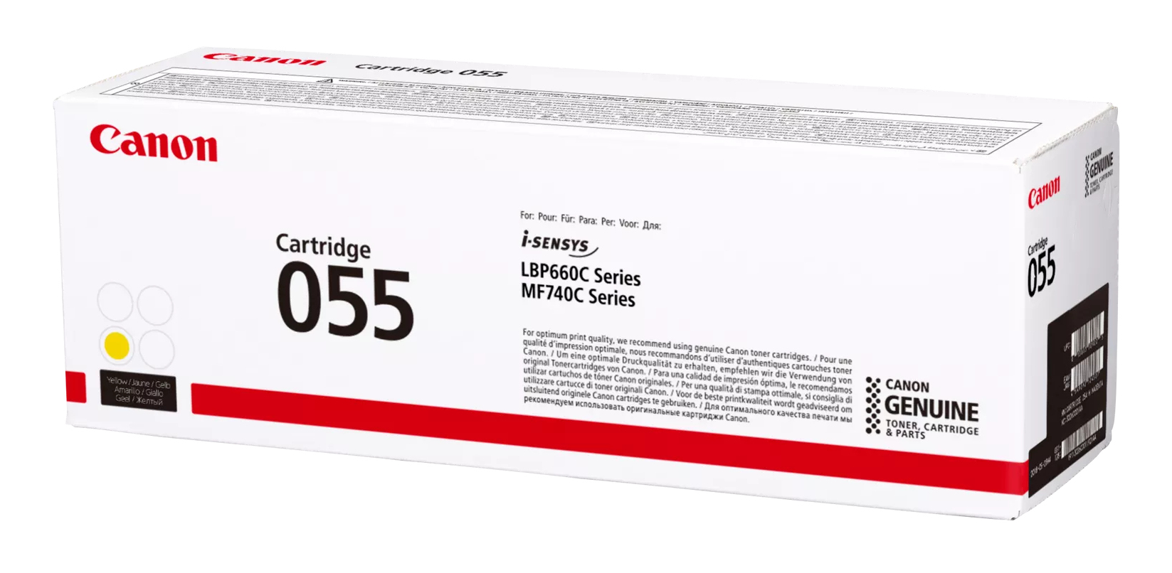Verpackung der Canon 055 Gelb Toner Cartridges, kompatibel mit LBP660C und MF740C Drucker-Serien