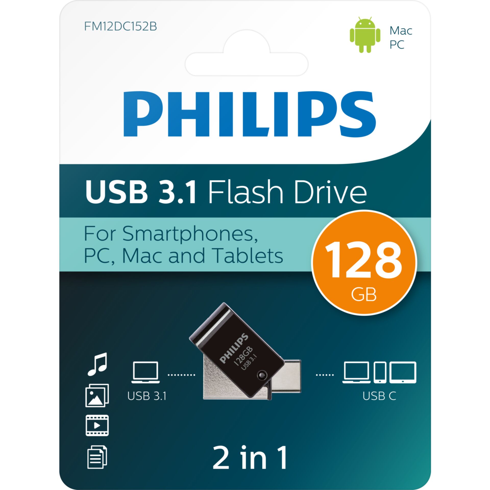 Philips 2 in 1 OTG         128GB USB 3.1 + USB C Midnight Black 797960_01