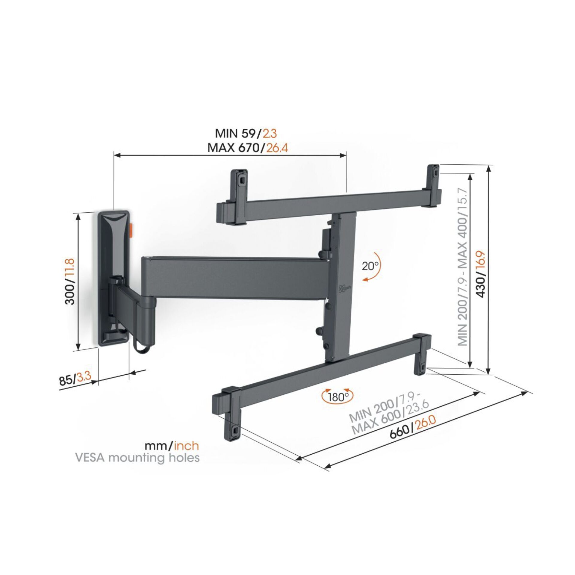 Vogels COMFORT TVM 3665 schwarz Full Motion+Large Wandhalterung 701136_04