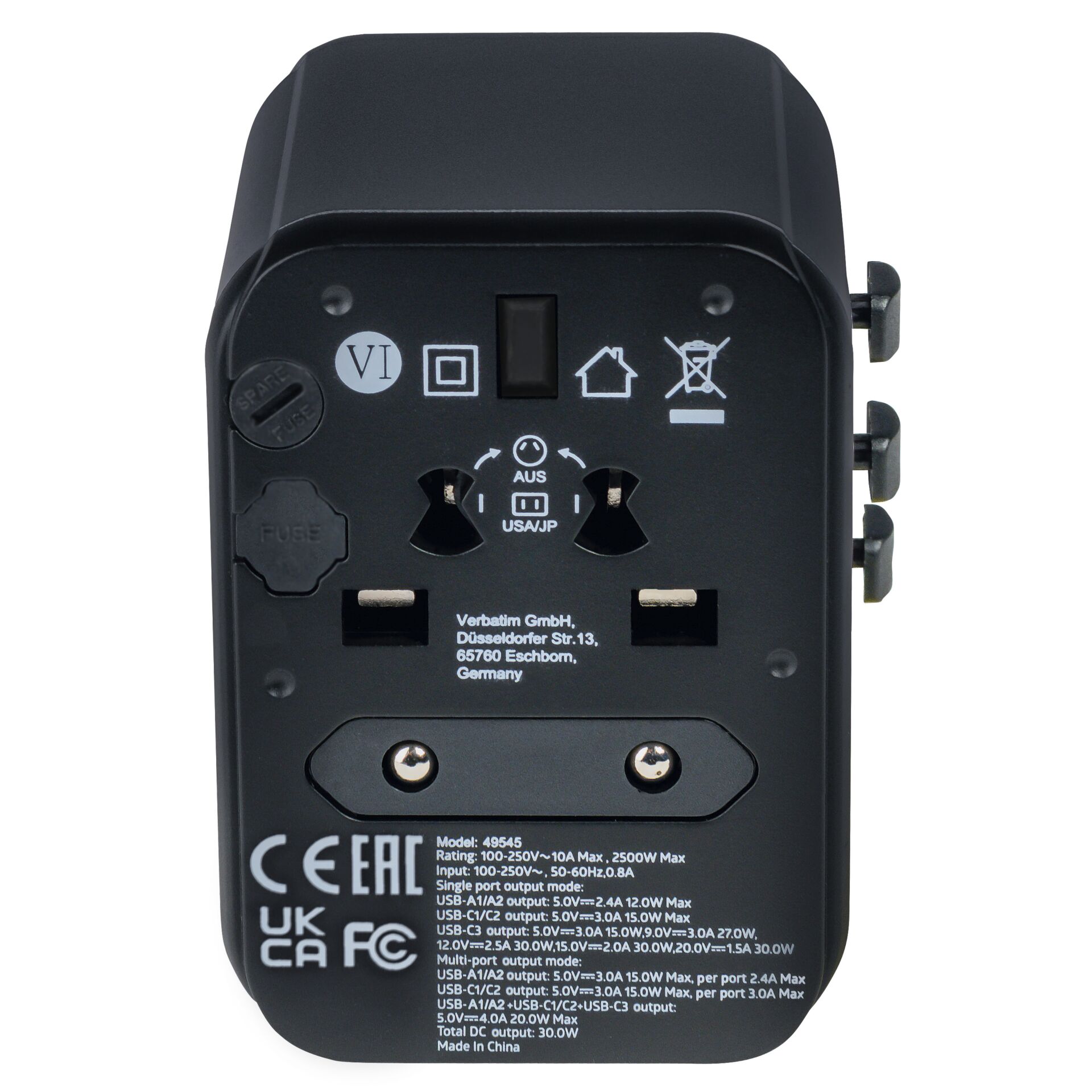 Verbatim Uni.Travel Adapt.UTA-03 USB-C 30W 2xUSB-C 2xUSB-A  49545