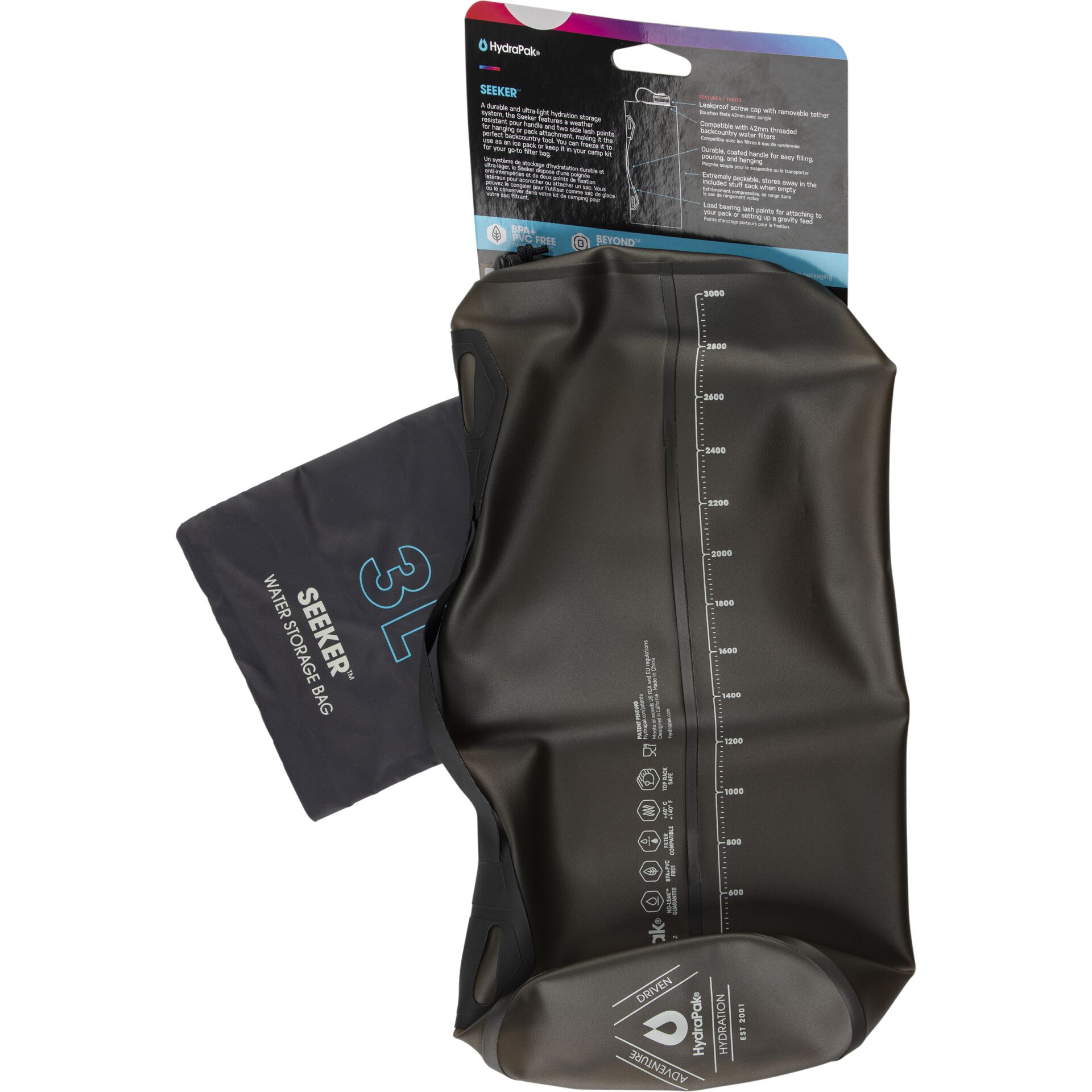 HydraPak Seeker 3L Wasserspeicherbeutel mit Skala für unterwegs