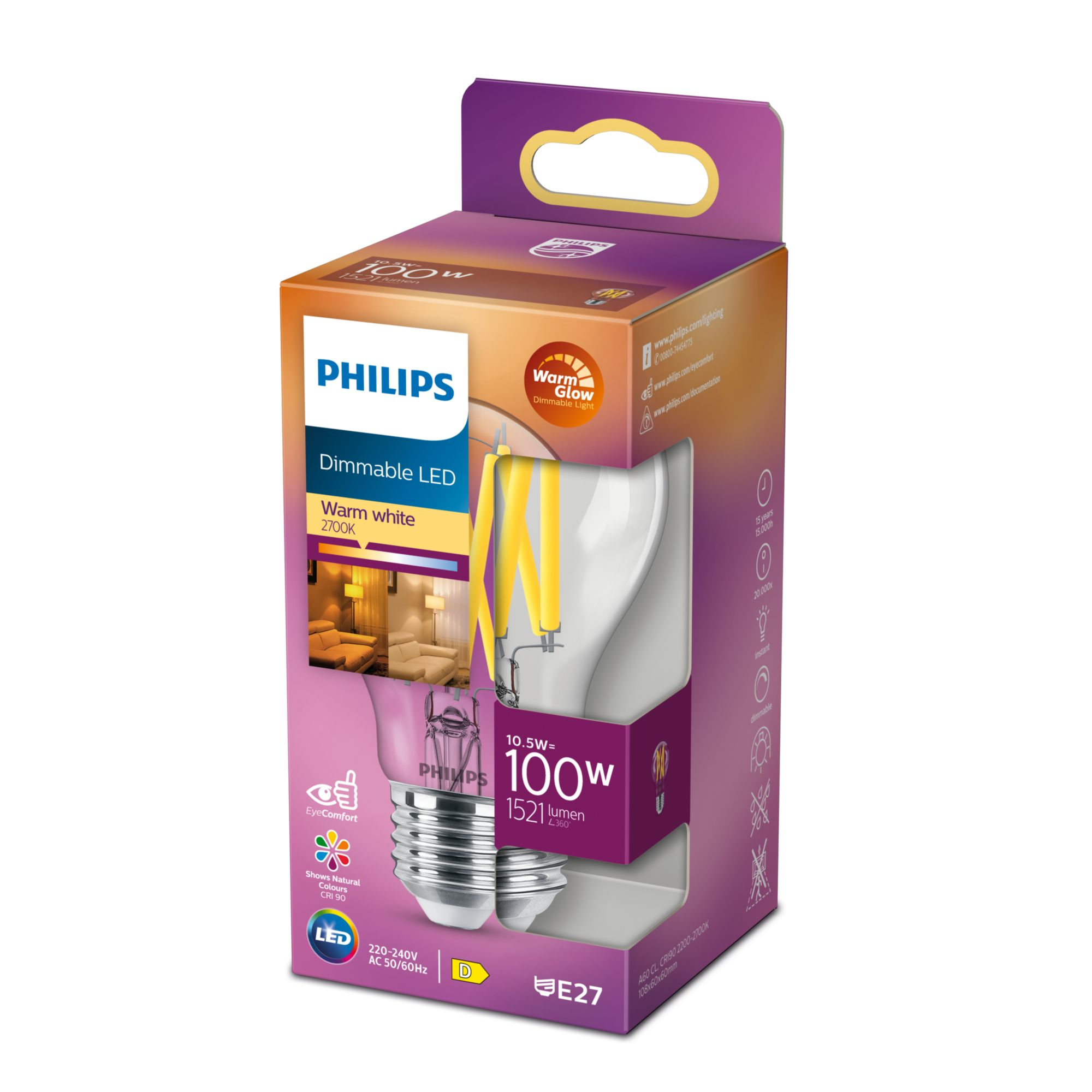 Philips LED classic WarmGlow Lampe  100W E27 Klar Dimmbar 92169132_6959364177