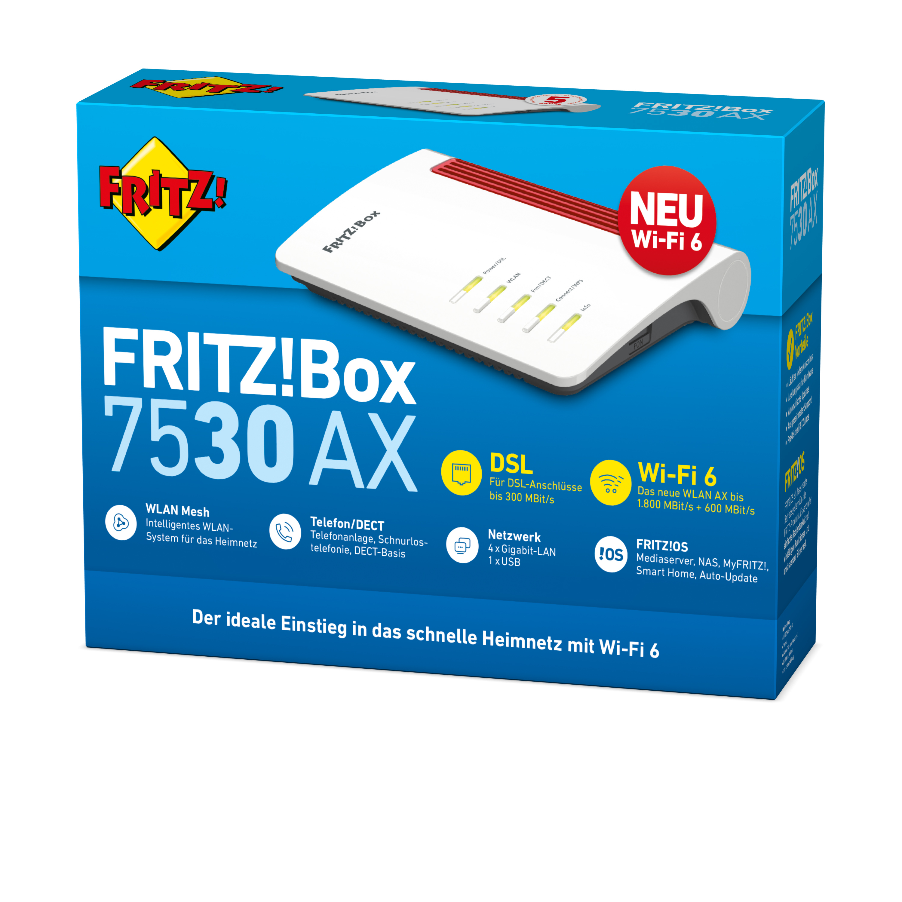 AVM FRITZ!BOX 7530 AX WLAN-Router Gigabit Ethernet Dual-Band (2,4 GHz/5 GHz) Weiß