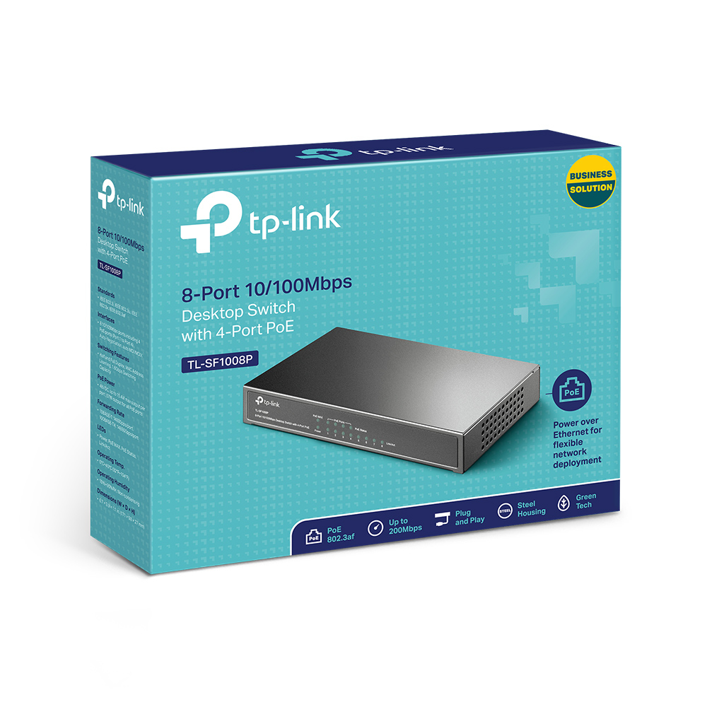 TP-LINK TL-SF1008P Unmanaged Fast Ethernet (10/100) Schwarz Power over Ethernet (PoE)