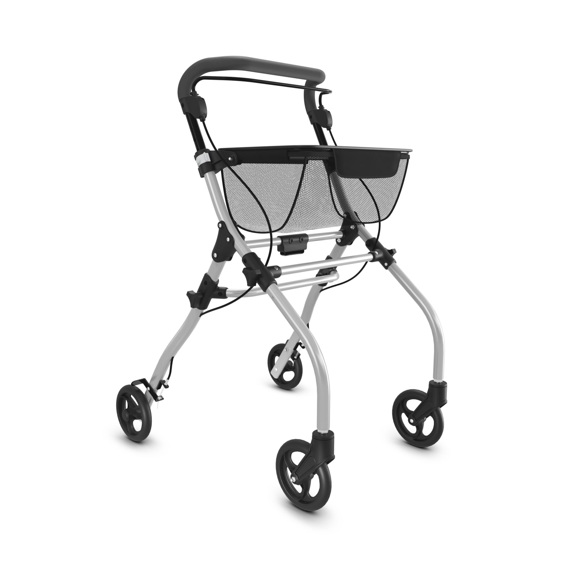 Moderner Rollator aus leichtem Aluminium mit schwarzem Korb, ideal für Mobilität und Unterstützung im Alltag