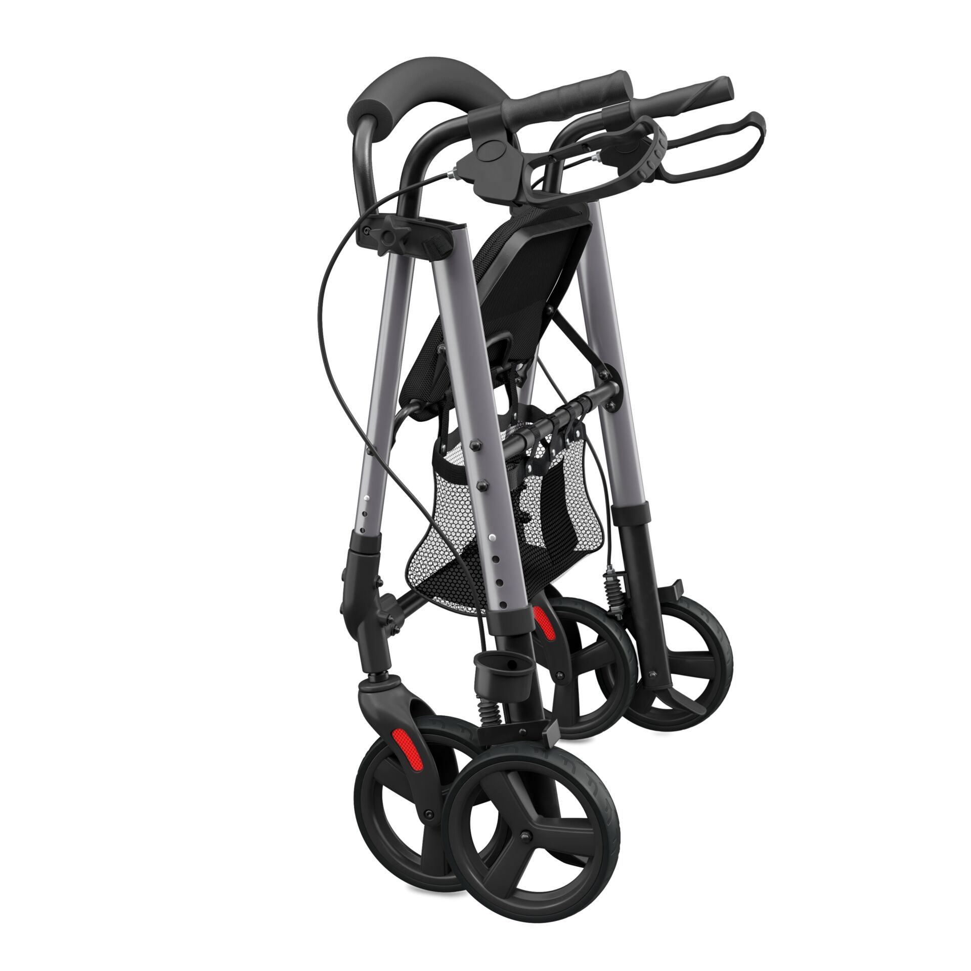 Faltbarer Rollator mit großen Rädern und ergonomischen Griffen