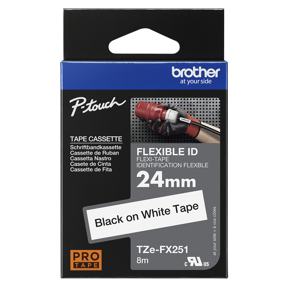 Schriftband TZe-FX251 (lam., flex.) Schwarz auf Weiß 24mm x 8m – Ansicht 4