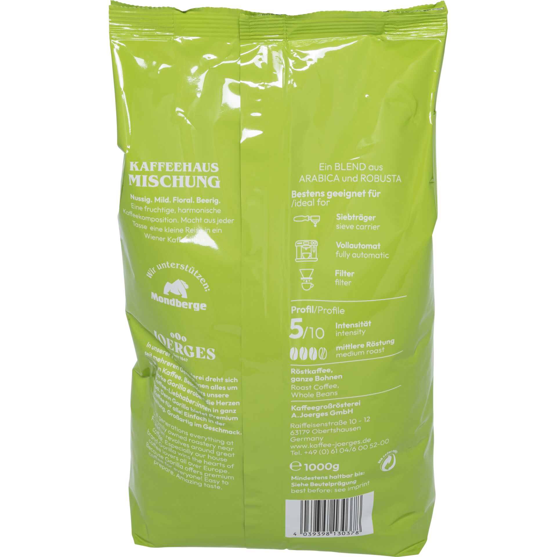 Joerges Gorilla Kaffeehaus 1 Kg Bohnen 710591_01