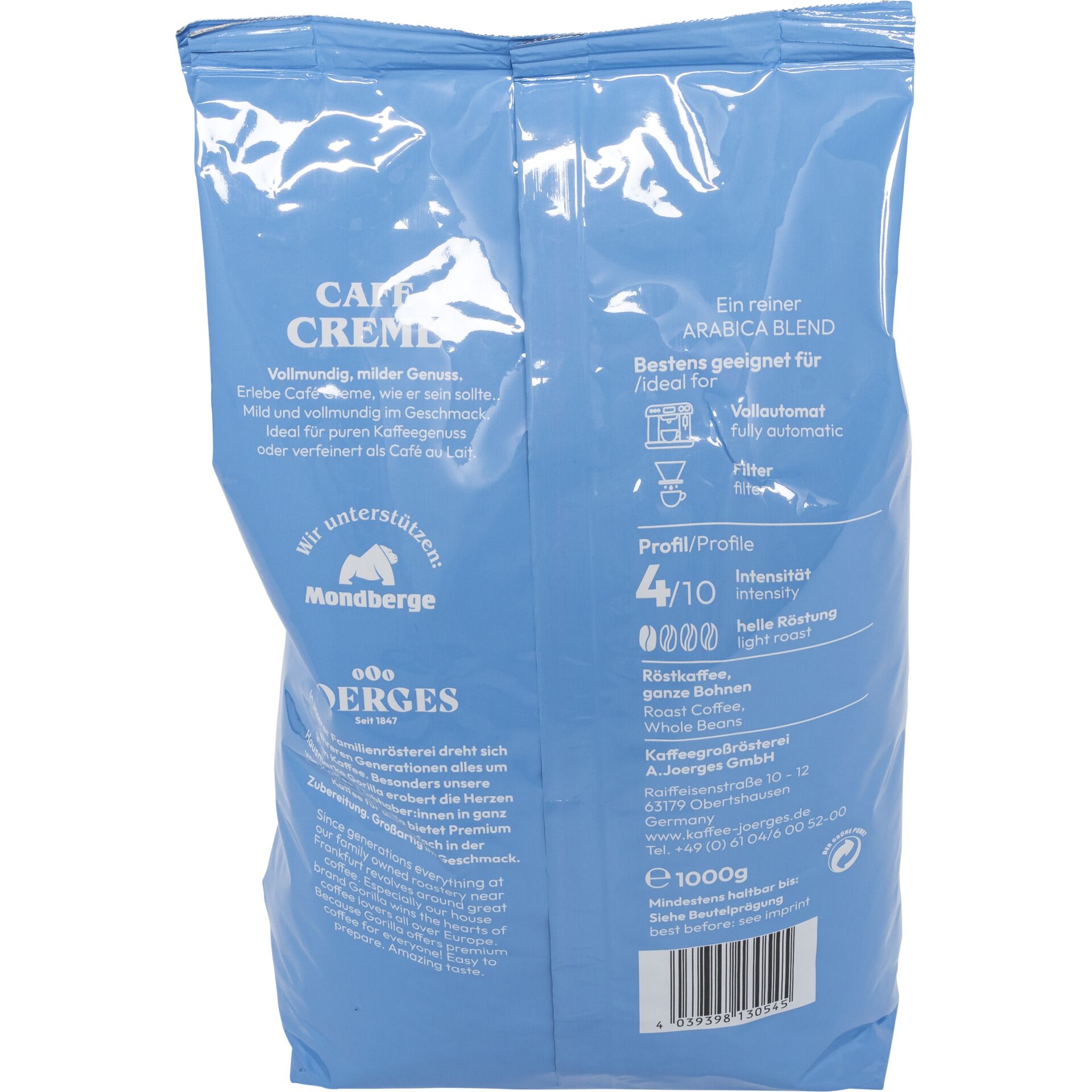 Joerges Gorilla Cafè Creme blau 1 Kg Bohnen 657890_01