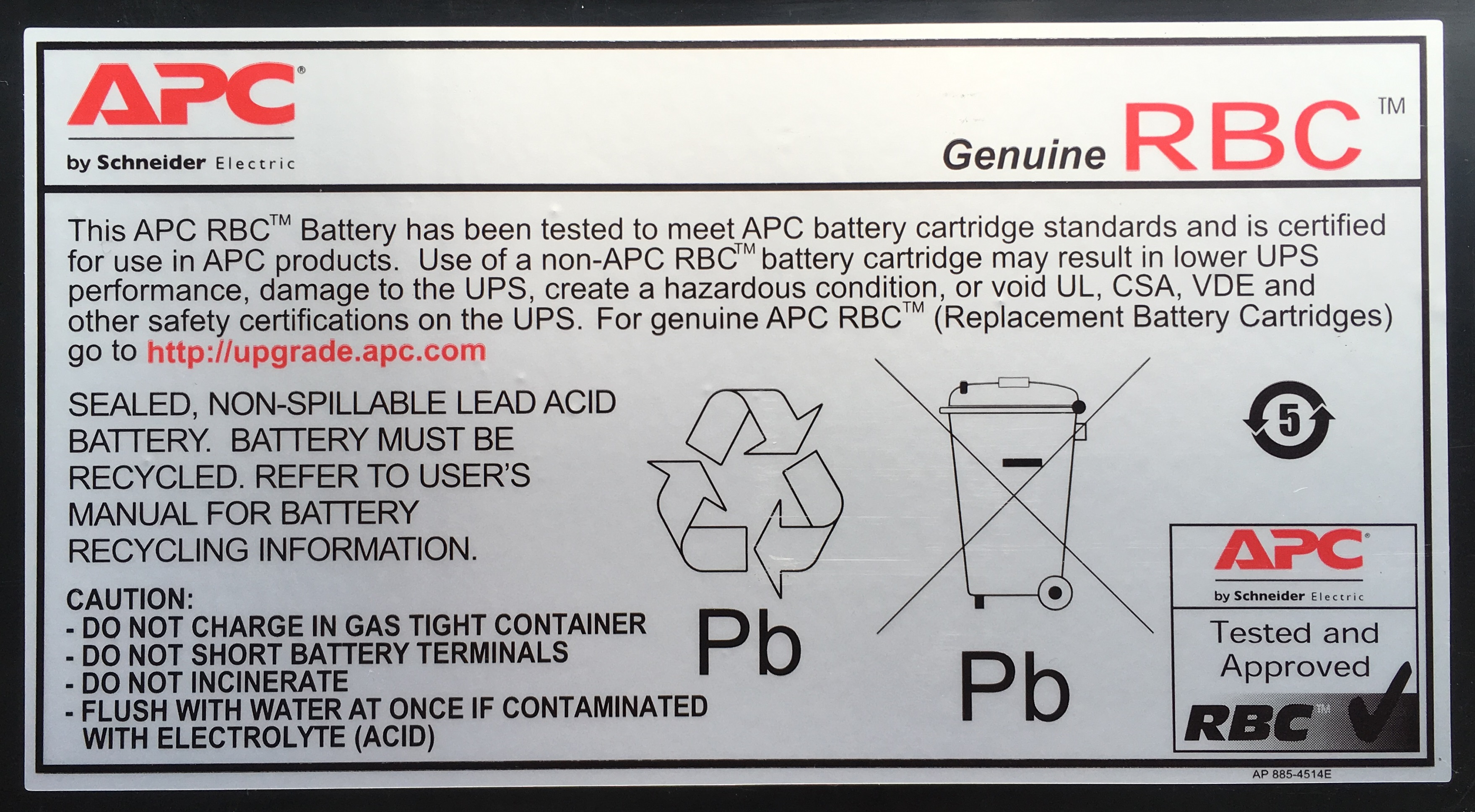 APC APCRBC106 Plombierte Bleisäure (VRLA)