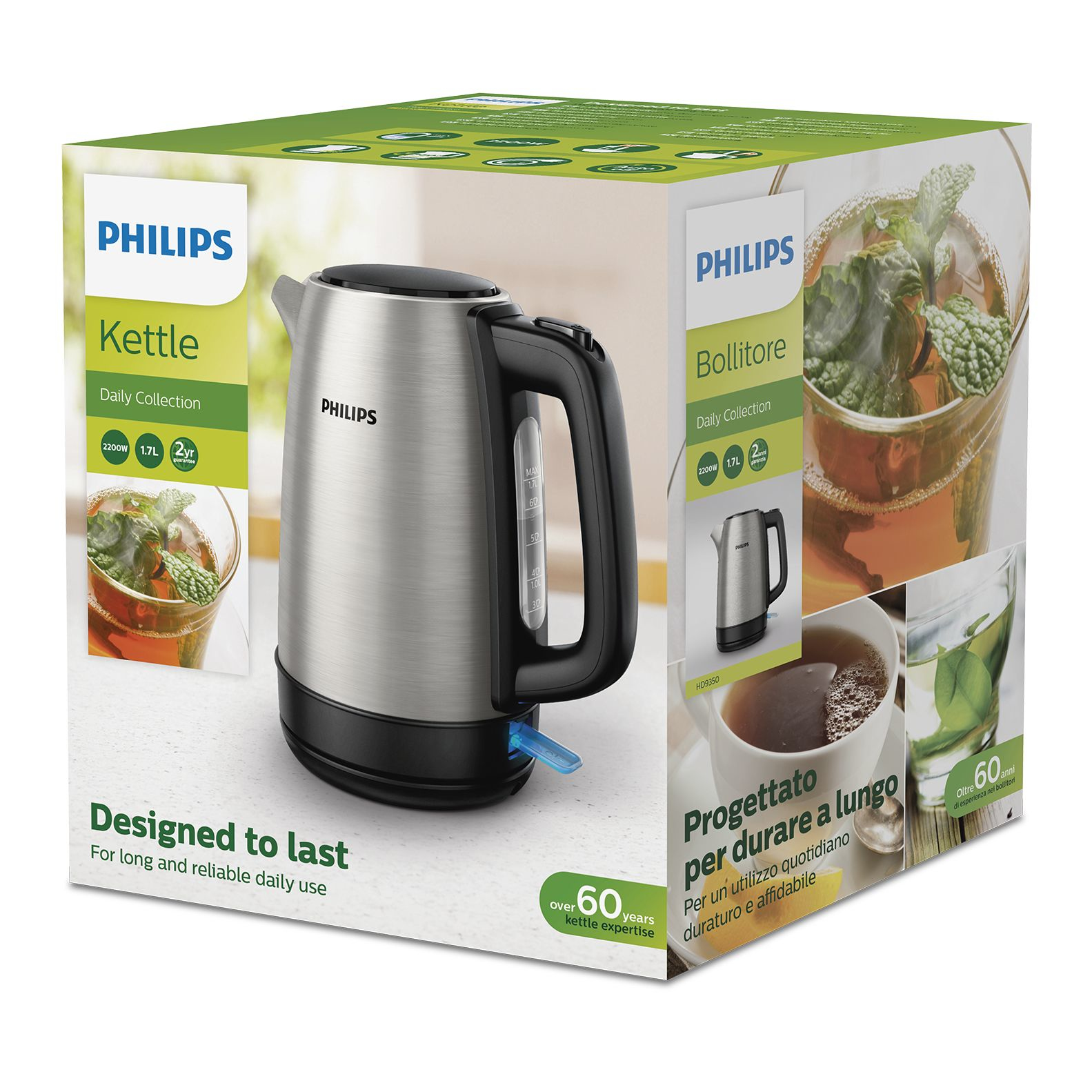 Philips Daily Collection Wasserkocher Metall, 1L, federbelasteter Deckel, Lichtanzeige