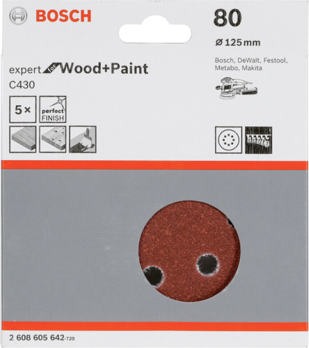 Bosch Schleifblatt C 430 D125MM Holz Körnung 80 5 St.