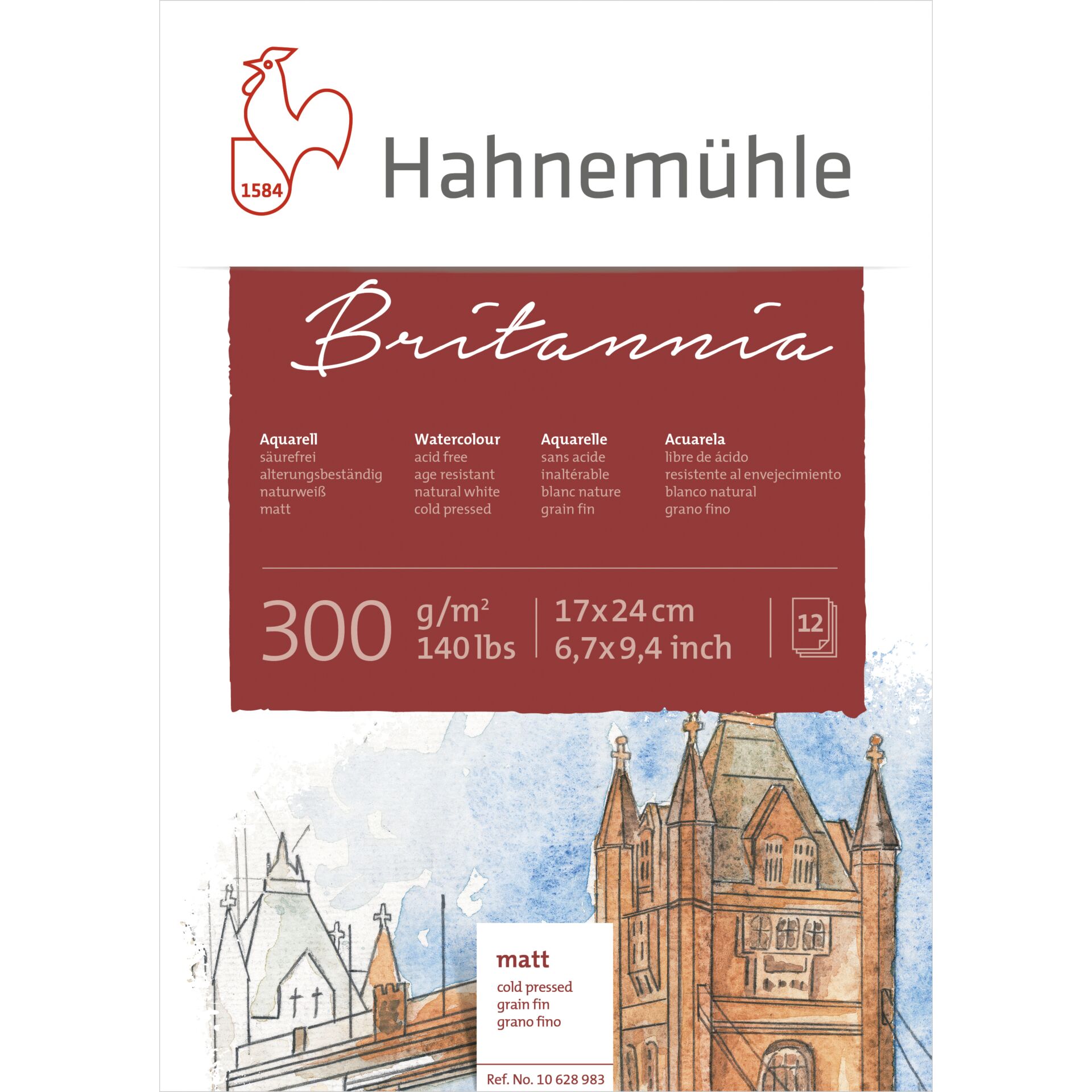 Hahnemühle Aquarellblock 12 Bl. Britannia matt 17x24cm 300g 801467_00