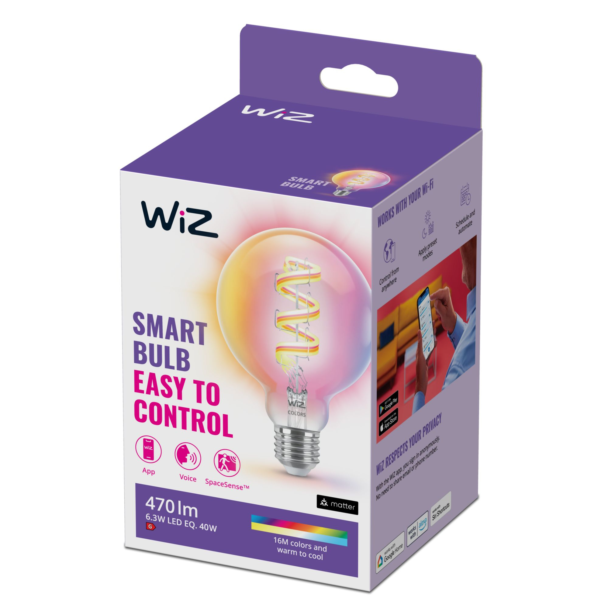 WiZ White & Color 60W E27 G95 Globe Tunable Einzelpack dc06b8da5625334d4829af4dd28d9557