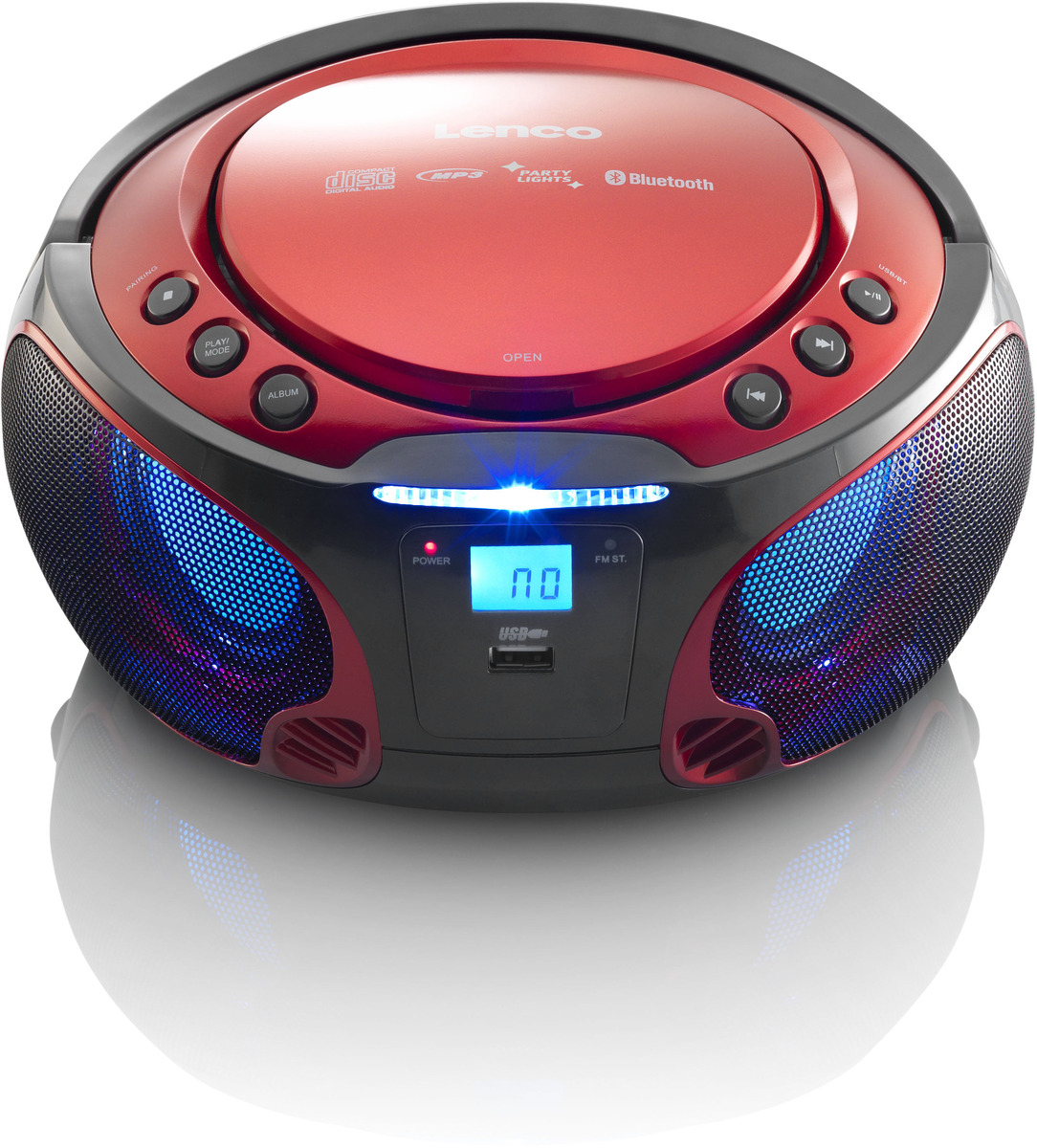 Lenco SCD-550RD CD-Radio mit MP3, USB, BT, Lichteffekte -Rot-