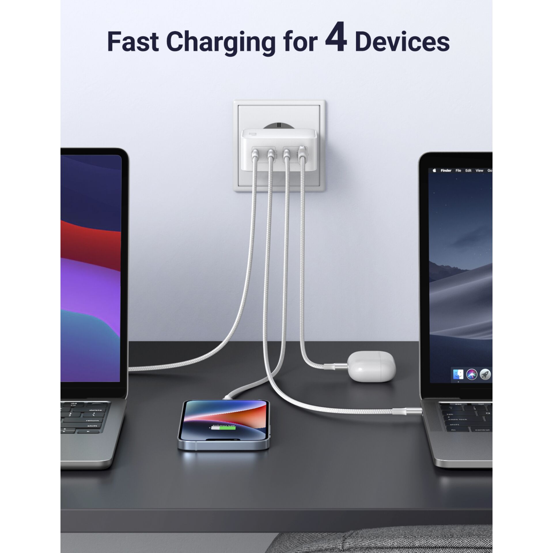 UGREEN USB-A+3xUSB-C 100W GaN Tech Fast Wall Charger EU White 784436_05