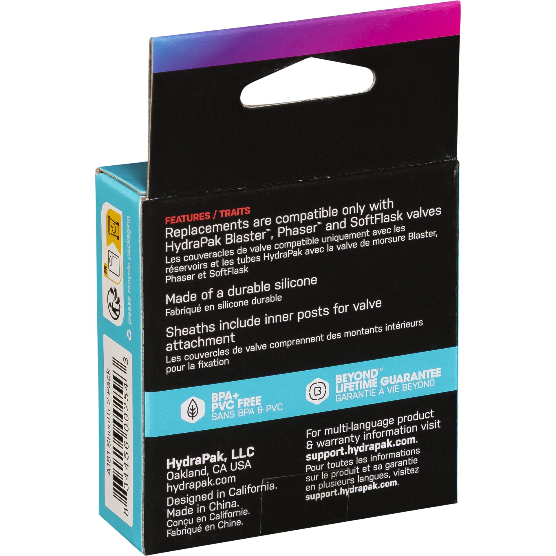 Verpackung von HydraPak Ventil-Ersatzteilen, kompatibel mit Blaster-, Phaser- und SoftFlask-Ventilen, hergestellt aus haltbarem Silikon.