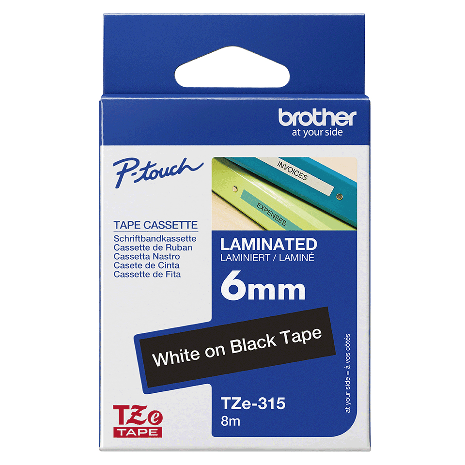 Schriftband TZe-315 (lam.) Weiß auf Schwarz BxL 6mm x 8m – Ansicht 3