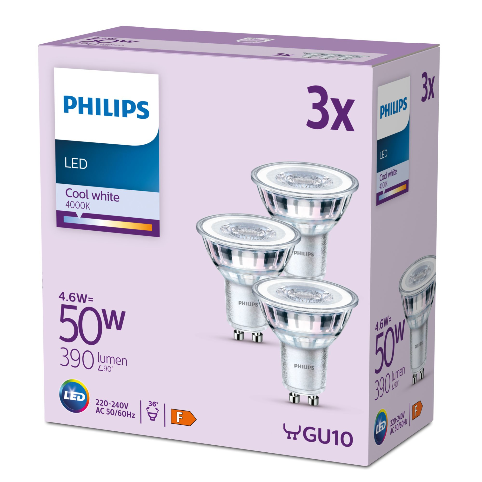 Philips LED classic Lampe 50W GU10 Kaltweiß 390lm Silber 3er P 99482044_1555479606