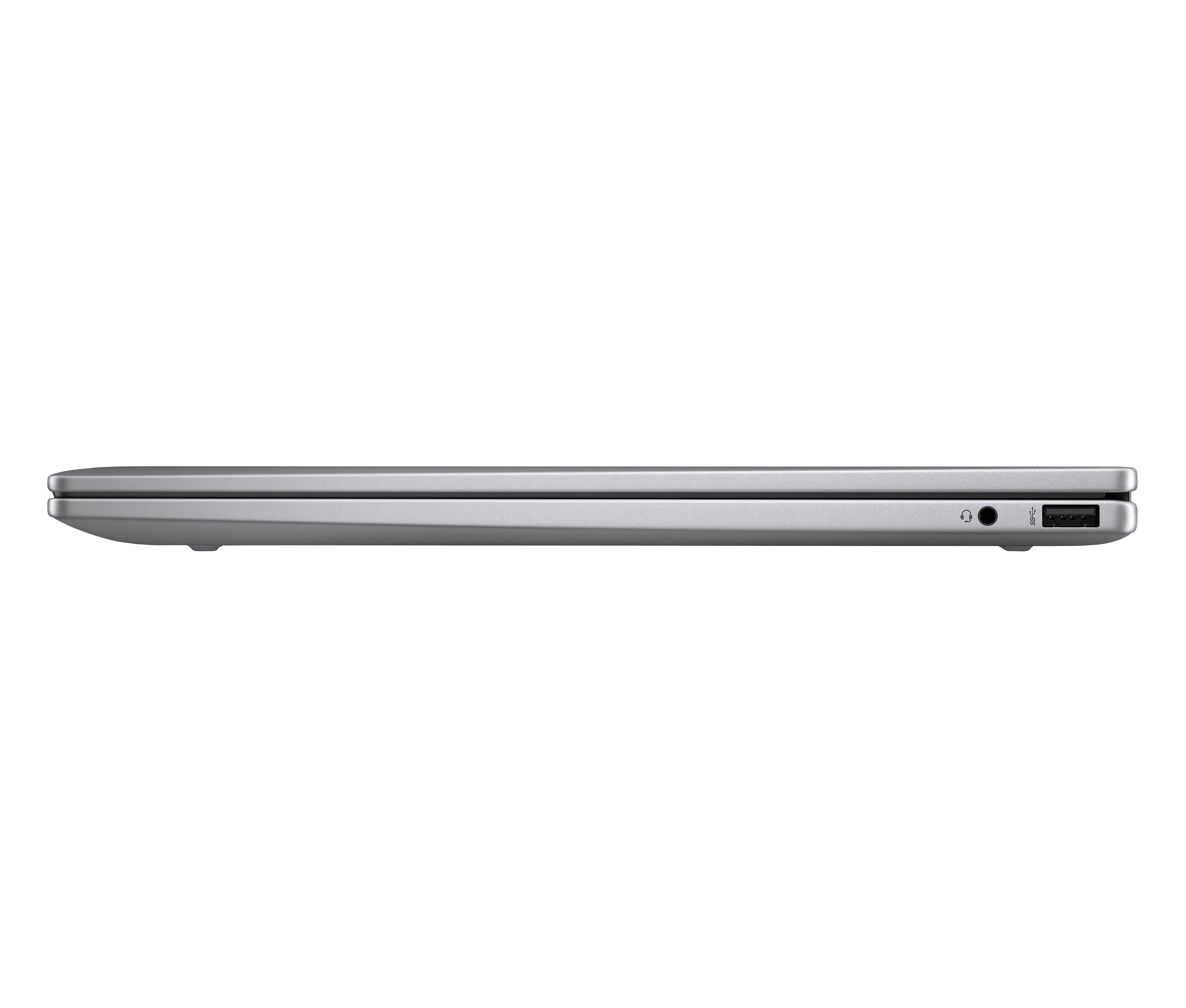 Silbernes Laptop-Seitenprofil mit USB- und Audio-Anschluss