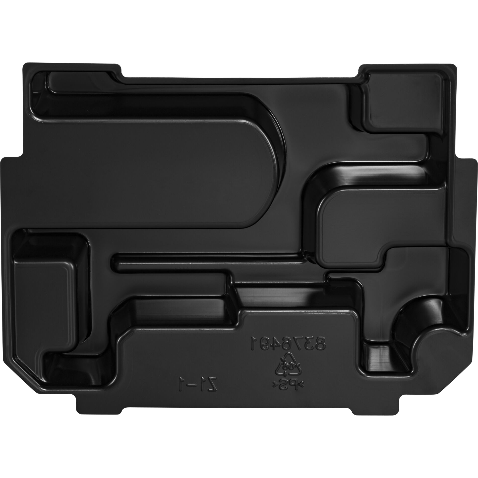 Schwarze Kunststoffeinlage für Werkzeugkoffer Schwarze Kunststoffeinlage, geeignet zur Organisation und Lagerung von Werkzeugen in einem Koffer.