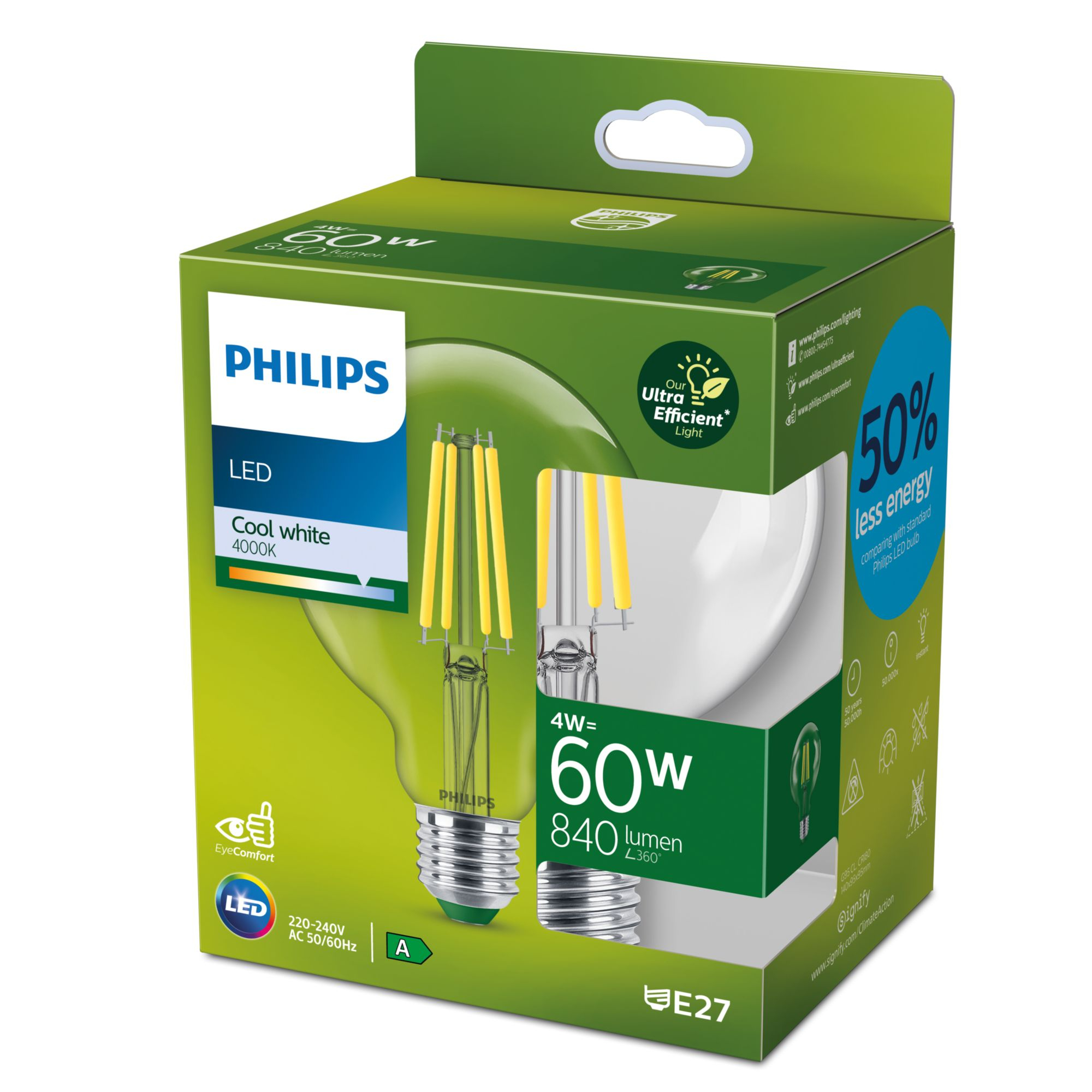 Philips Classic LED-A-Label Lampe 60W E27 klar neutralws Globe 516f87b17b6aad45749fd053e0085906