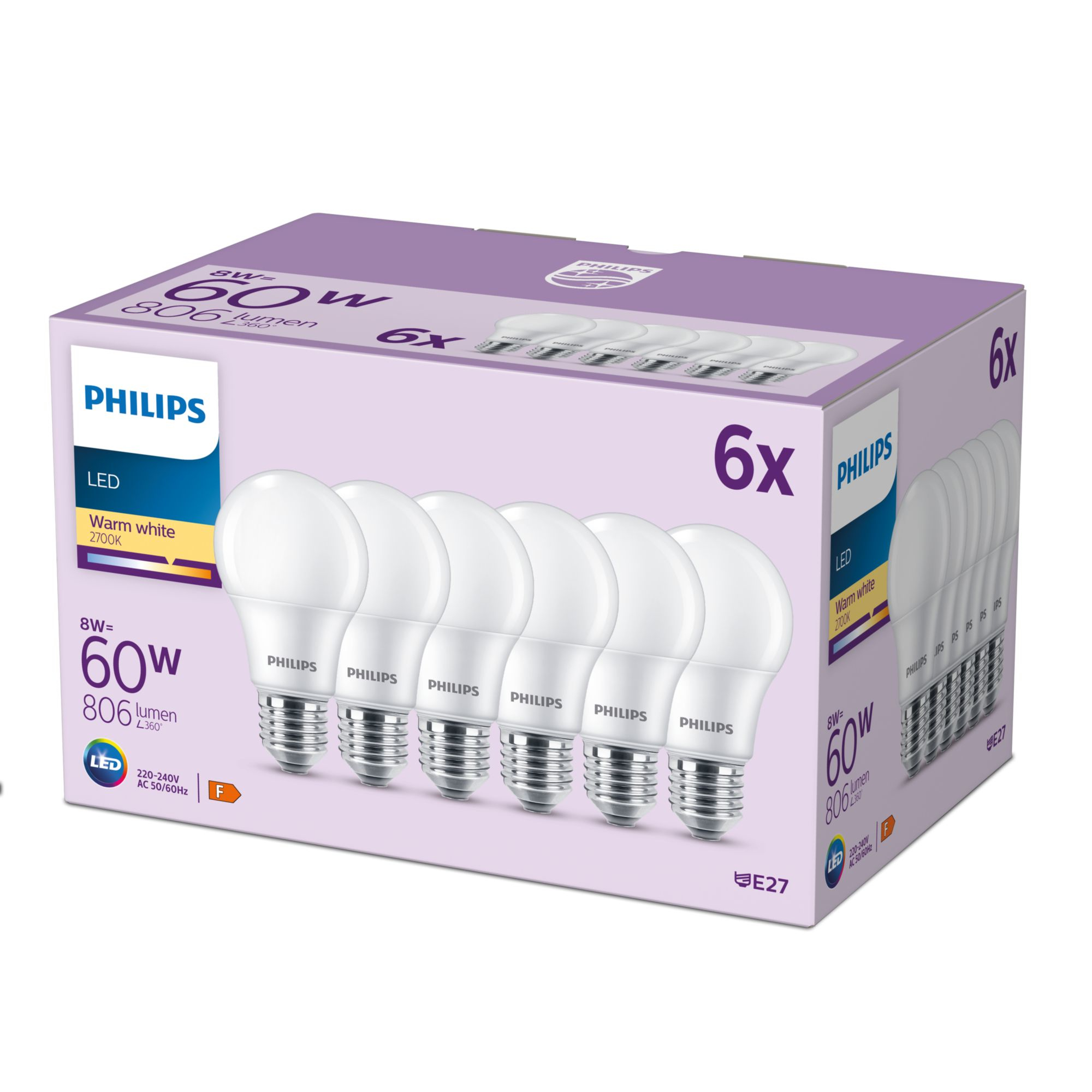 Philips LED classic Lampe 60W E27 Warmweiß 806lm matt 6er P 99482053_8152266577