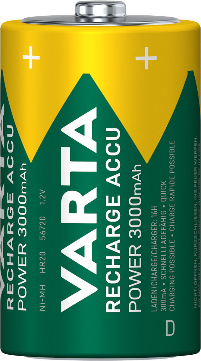 VARTA Rechargeable Akku Typ D mit 3000 mAh Kapazität und 1.2V Spannung