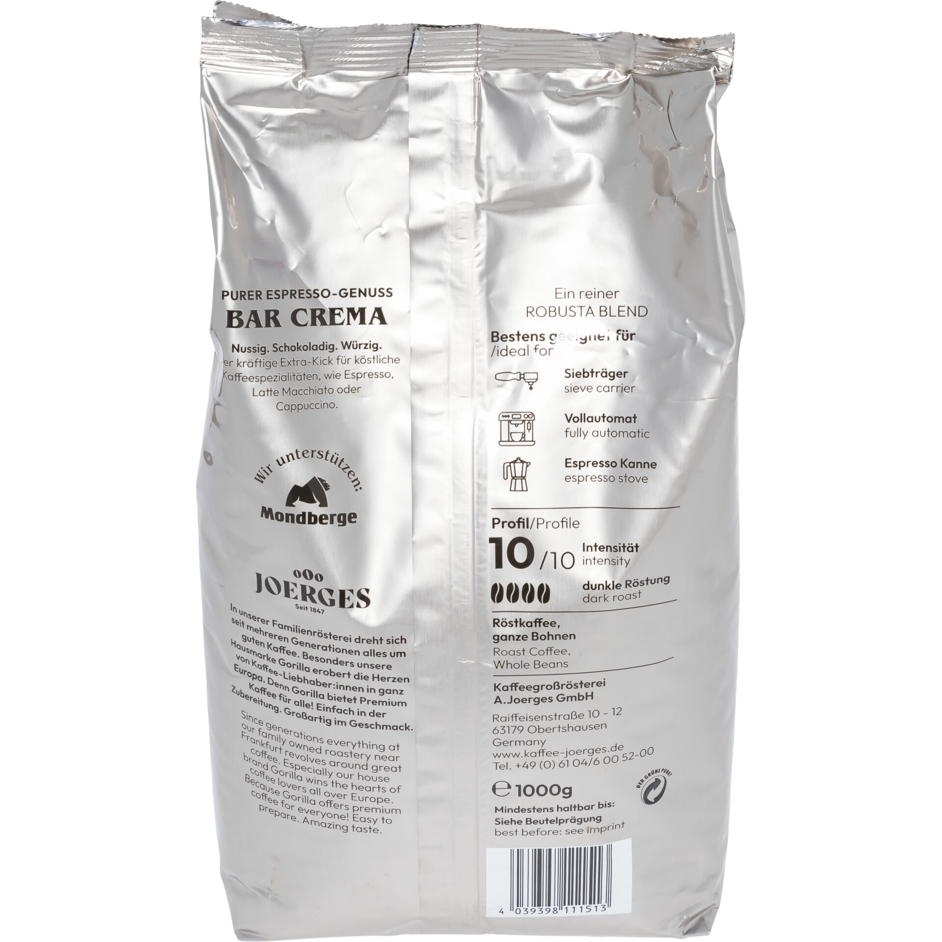 Joerges Espresso Gorilla Bar Crema  1 kg 779406_01