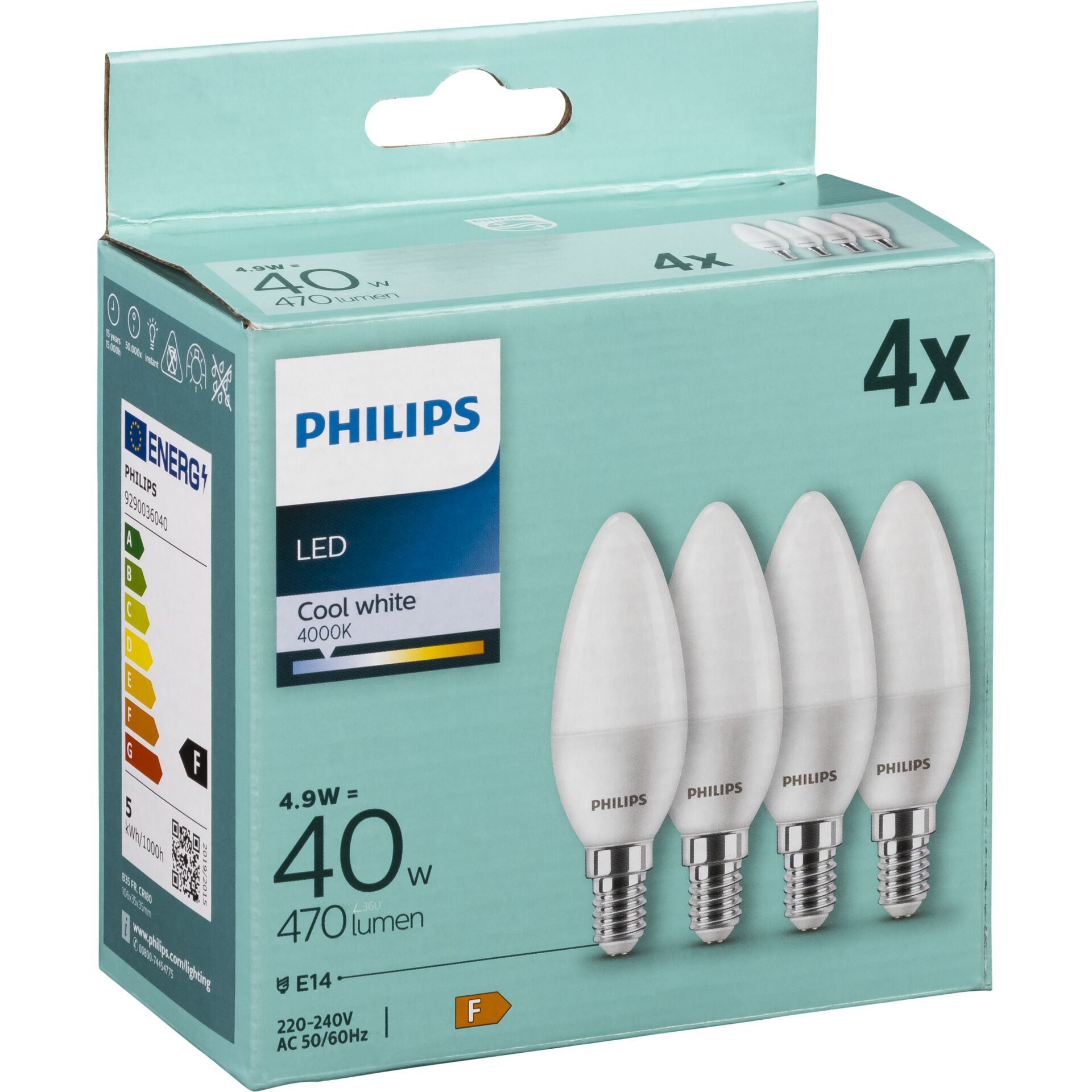 Philips LED Lampe E14 4er Set Kerzenform 40W 4000K 786550_02