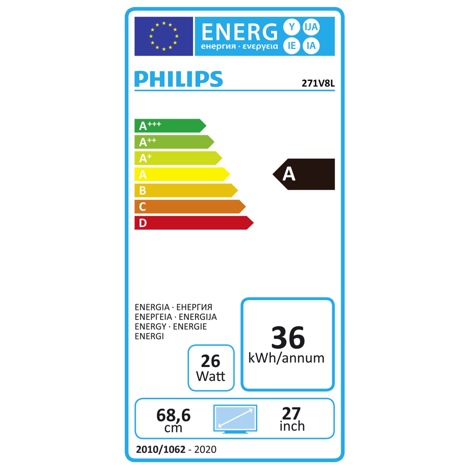 Philips V Line 271V8L/00 LED display 68,6 cm (27 Zoll) 1920 x 1080 Pixel Full HD Schwarz