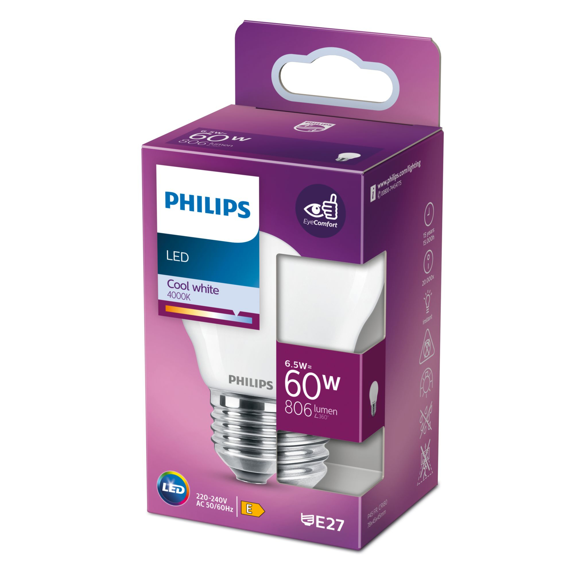 Philips LED classic Lampe 60W E27 Tropf kaltw 806lm matt 1erP 79742605_5458133381