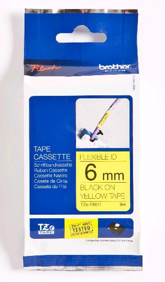 Brother TZe-FX611 Schwarz auf gelb TZe Etiketten erstellendes Band