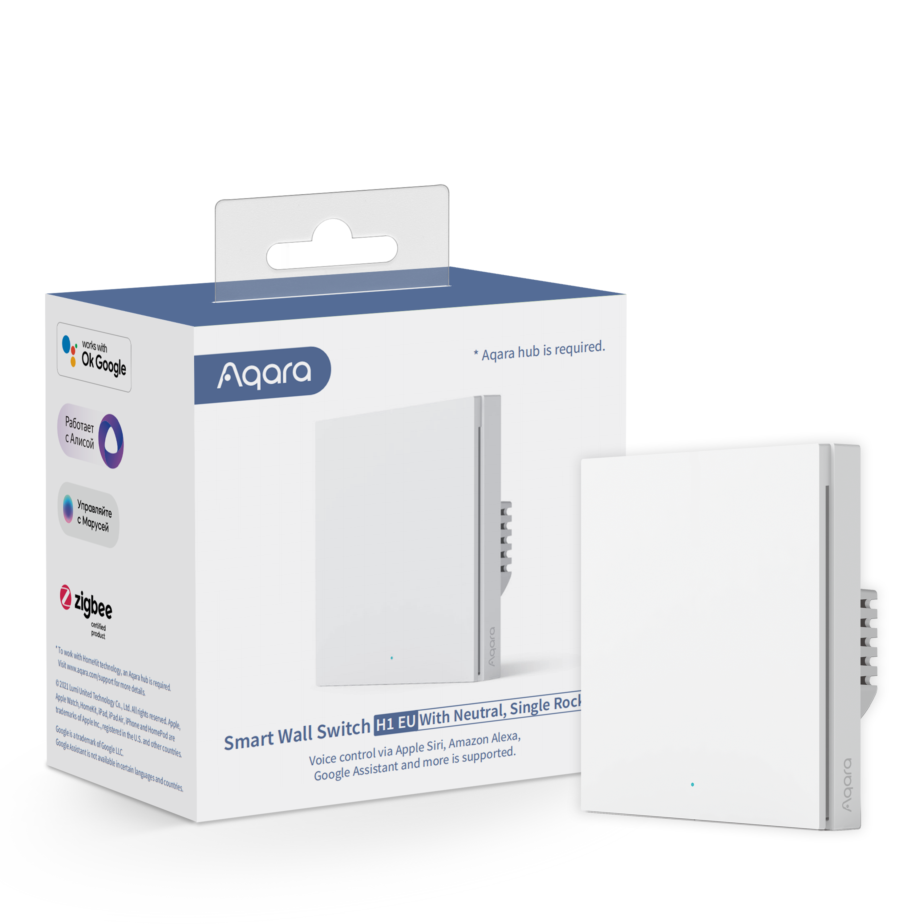 Aqara Smart Wall Switch H1 Weiß With Neutral, Single Rocker (Zigbee)