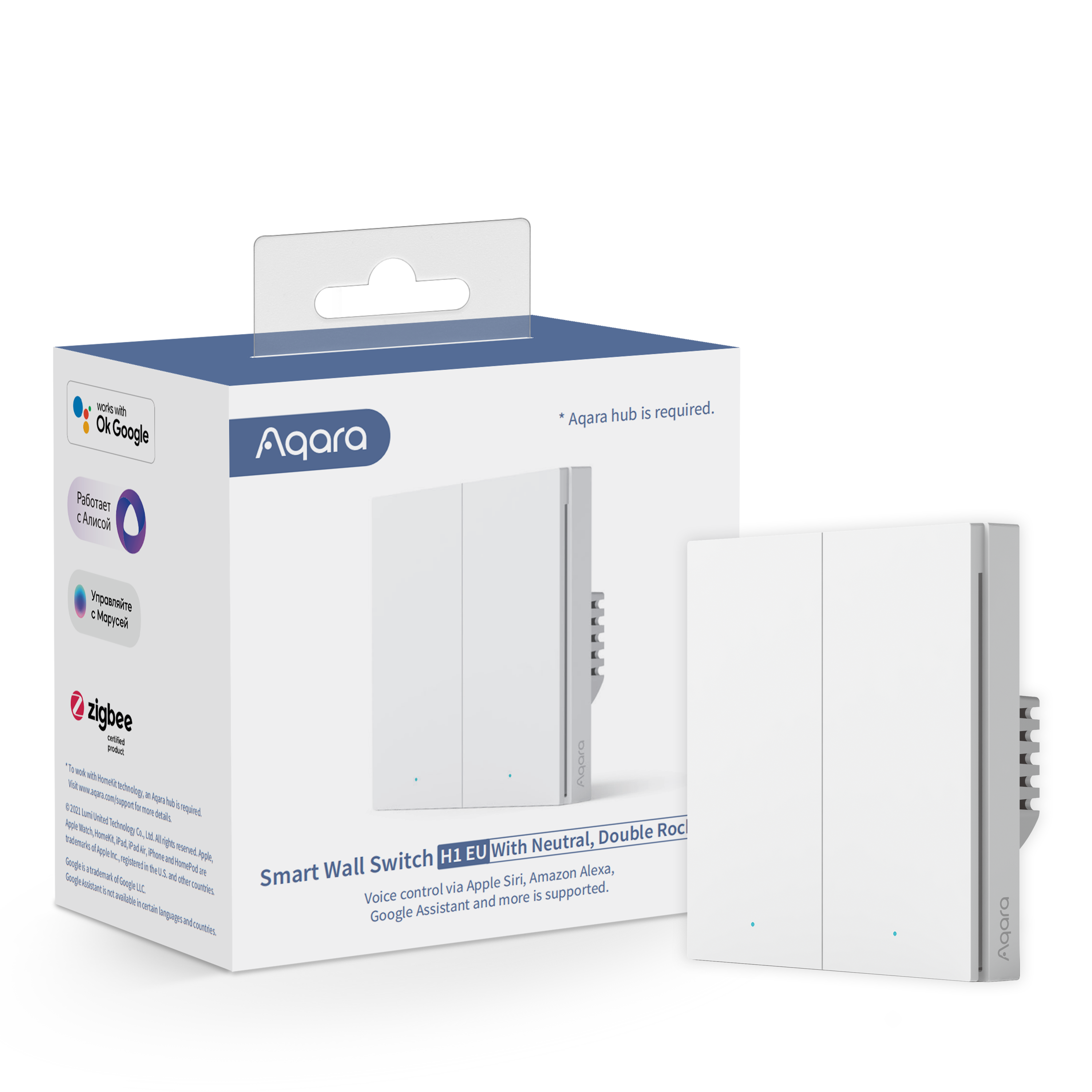 Aqara Smart Wall Switch H1 Weiß With Neutral, Double Rocker (Zigbee)