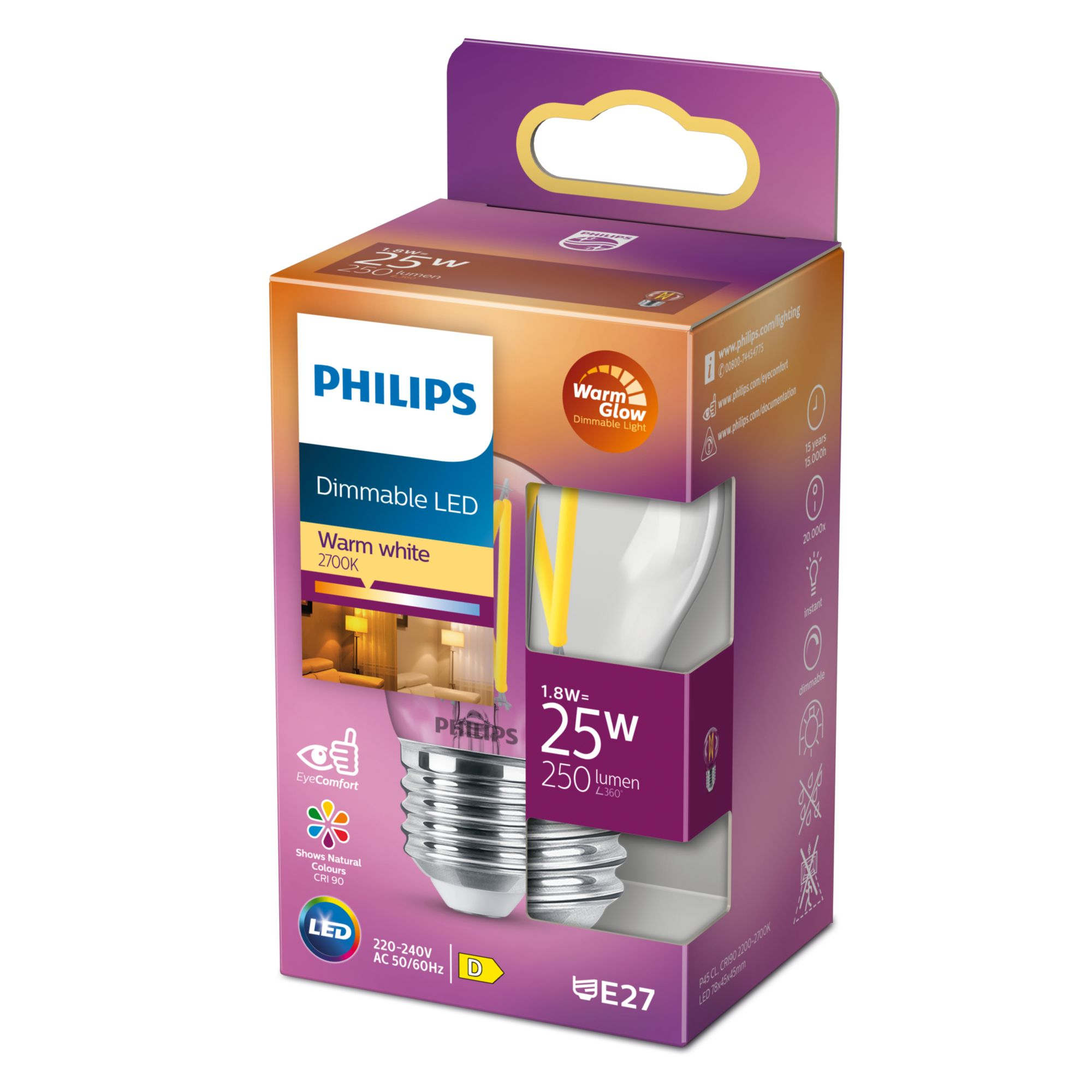 Philips LED classic WarmGlow Tropfenlampe 25W E27 Klar dimmbar 92169136_7780818936