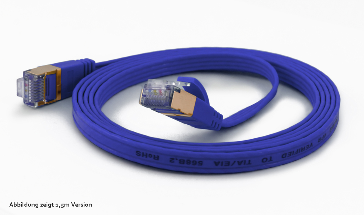 wantecWire Patchkabel CAT6A extraflach FTP blau 1,0m