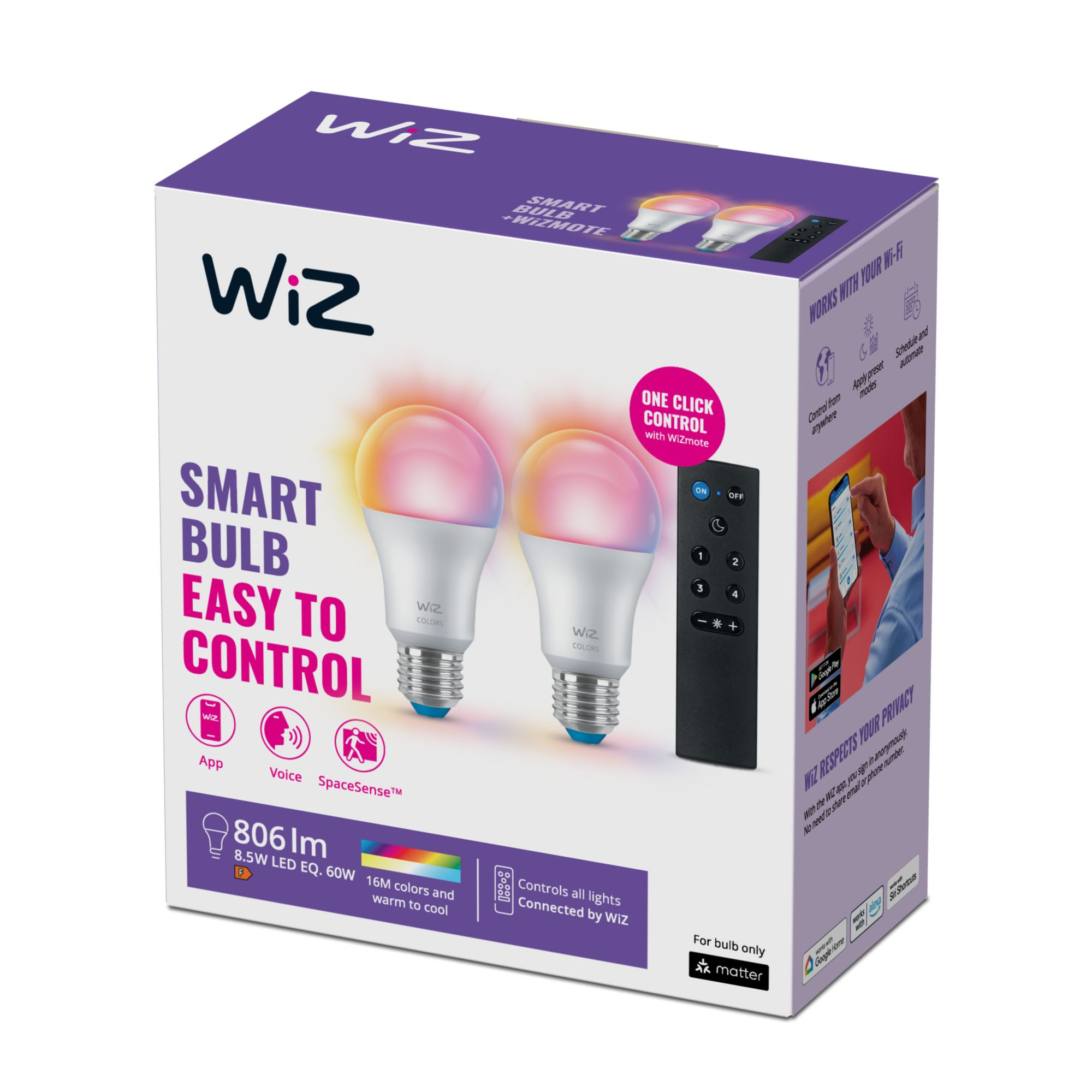 WiZ White & Color 60W E27 A60 Standardform Tunable Einzelpack 235d7a9c905fe1f481a3a1f700fd188a