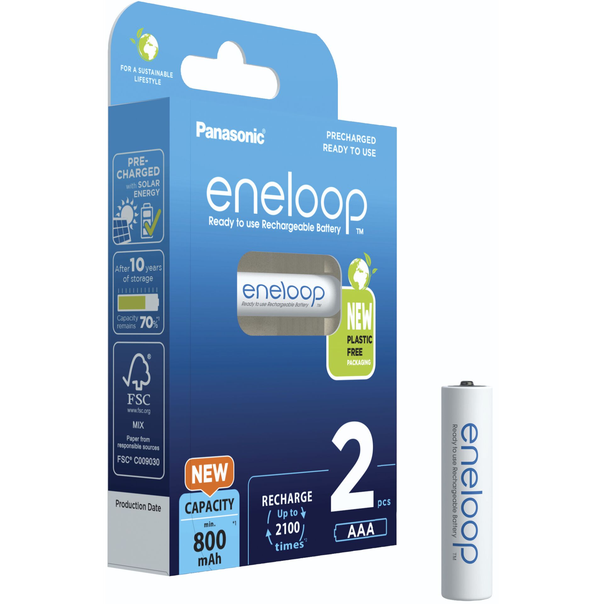 1x2 Panasonic Eneloop Micro AAA 800mAh Ni-MH        BK-4MCDE/2BE