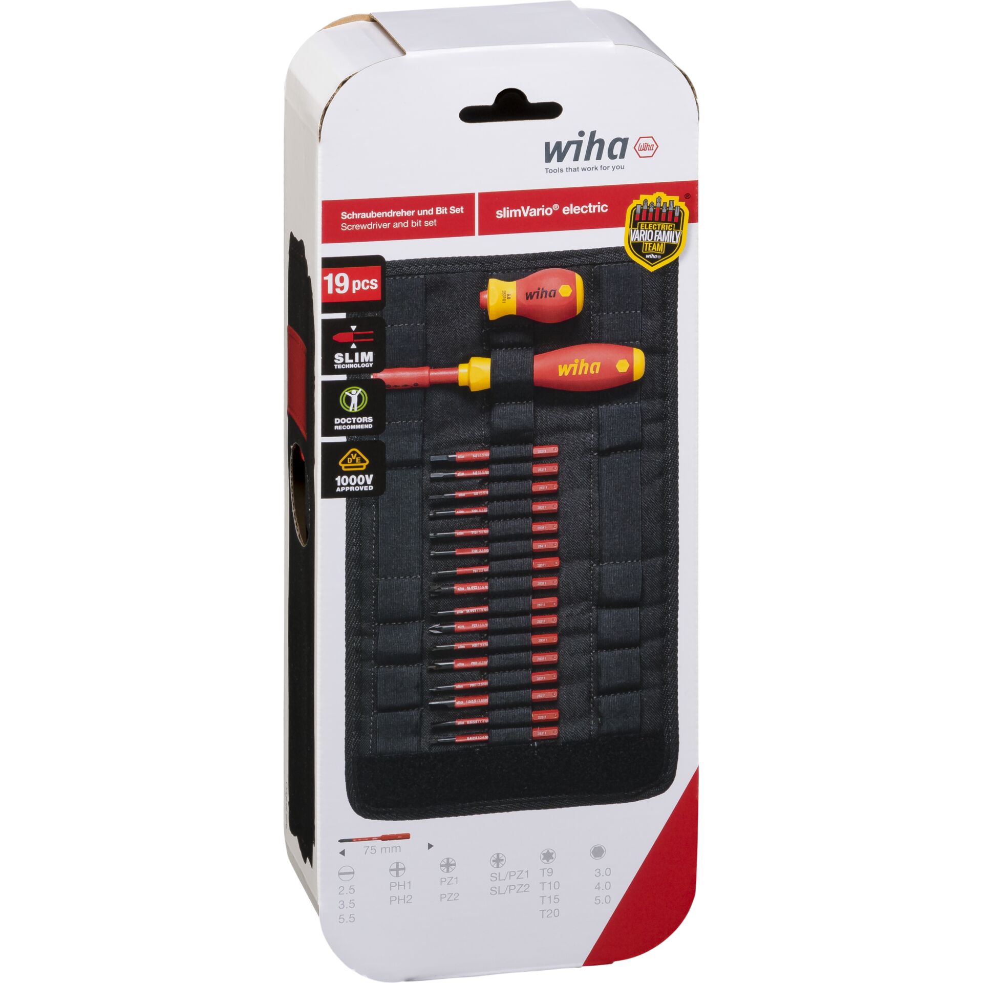 Wiha 19-teiliges Schraubendreher- und Bit-Set SlimVario Electric in Verpackung