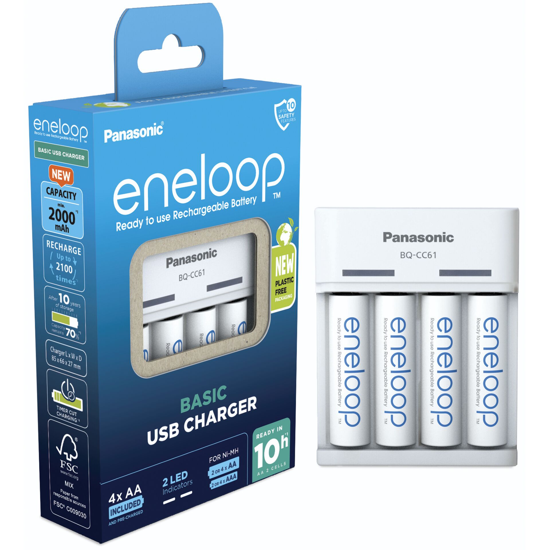 Pansonic Eneloop Basic Charger USB BQ-CC61 inkl. 4xAA 2200mAh