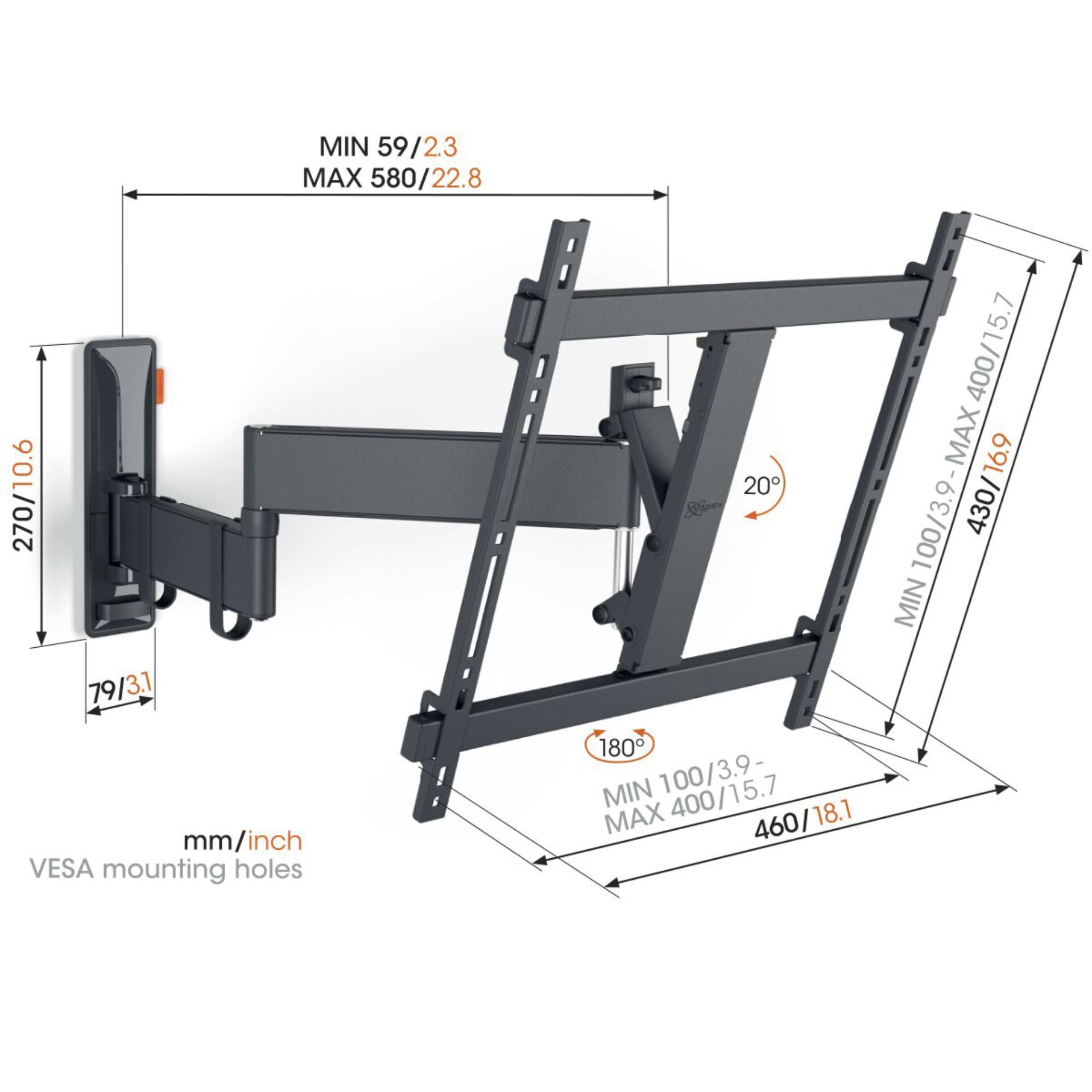 Vogels COMFORT TVM 3445 schwarz Full Motion+Medium Wandhalterung 701080_03