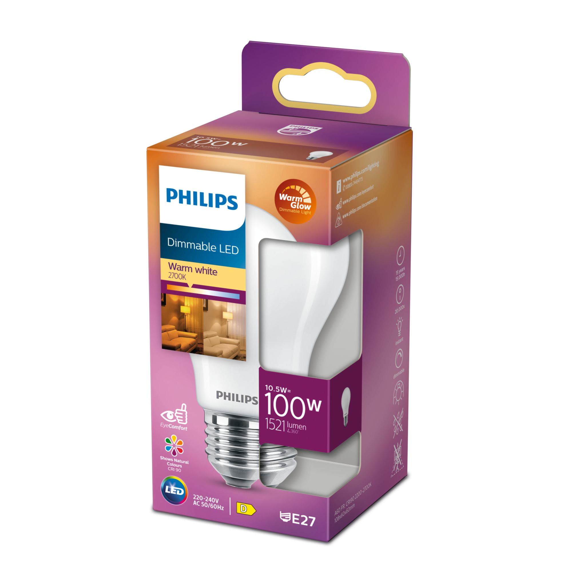 Phillips LED classic WarmGlow Lampe 100W E27 matt weiß dimmbar 92169133_6594916332